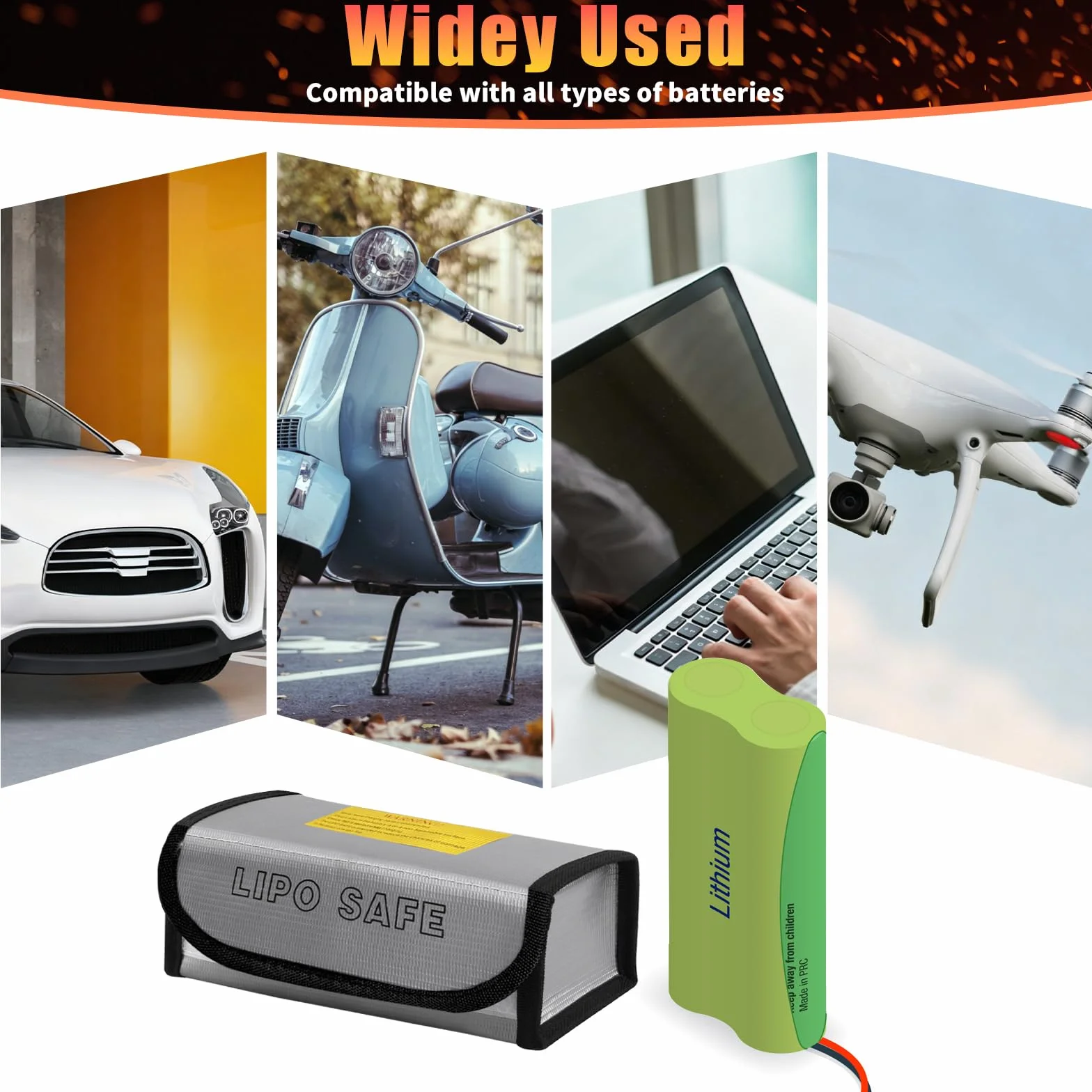 3 sztuki Lipo Safe Bag – ognioodporna torba na baterie, odporna na wysokie temperatury, torba bezpieczeństwa do akumulatorów Lipo/Ebike nadaje się do ładowania, przechowywania, transportu (18,5 x 7,5