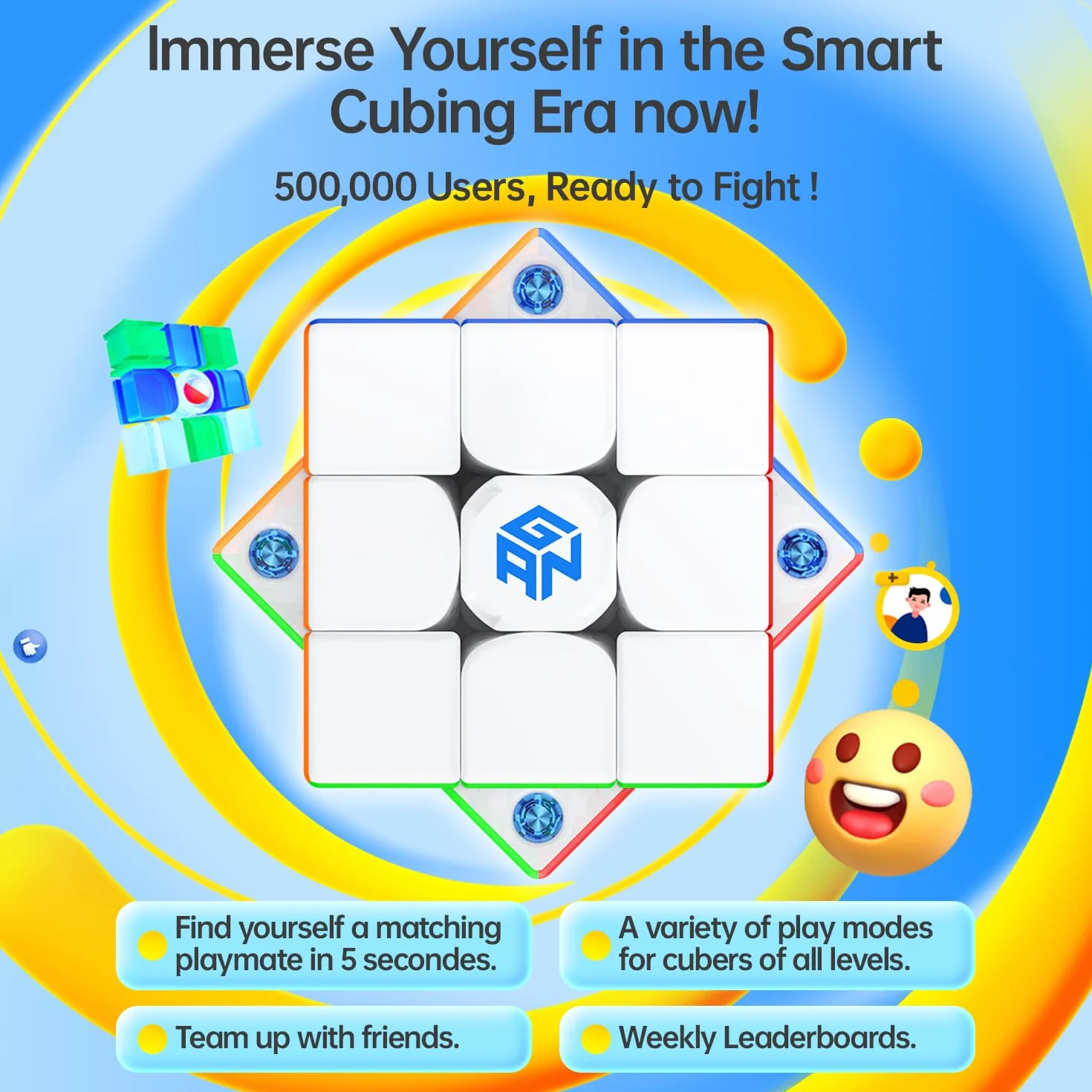 GAN 356iCarry2 Smart Magic kostka Magnetyczna 3x3, Inteligentna Puzzle Prędkości z 700-godzinnym Czasem Pracy Baterii i Śledzeniem w Czasie Rzeczywistym, Pokryta UV