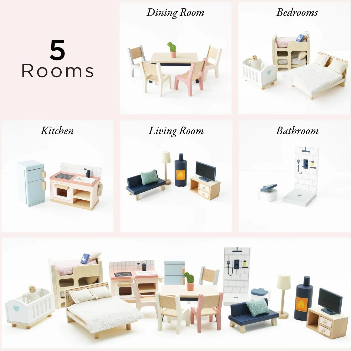 Le Toy Van - Wooden Dolls House Full Starter Furniture & Accessories Play Set For Dolls Houses, Dolls House Furniture Sets - Ages 3+