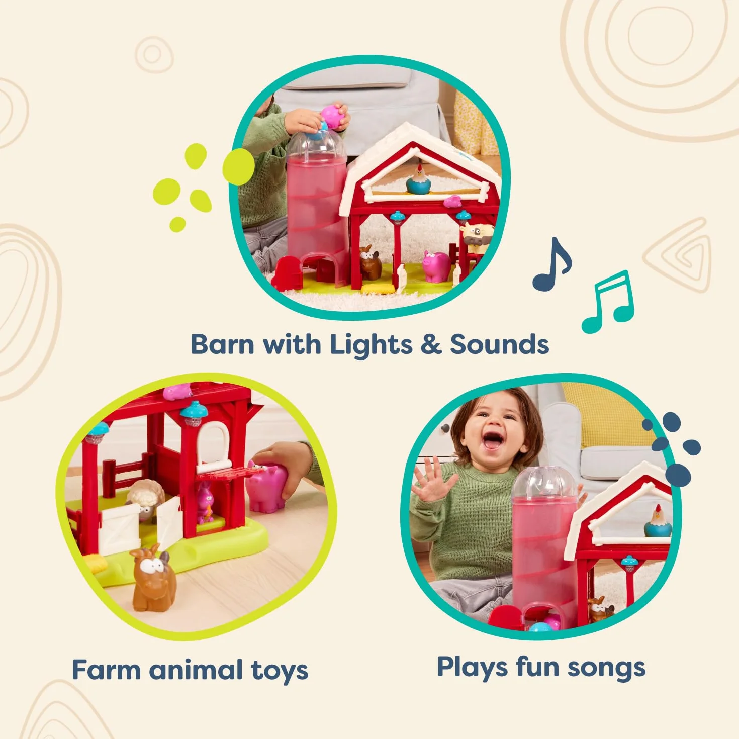 B. toys – Musical Fun Farm – interaktywna stodoła zabawkowa – zwierzęta gospodarcze – czerwona stodoła ze światłami i dźwiękami – muzyczna zabawka dla dzieci – 2 lata +