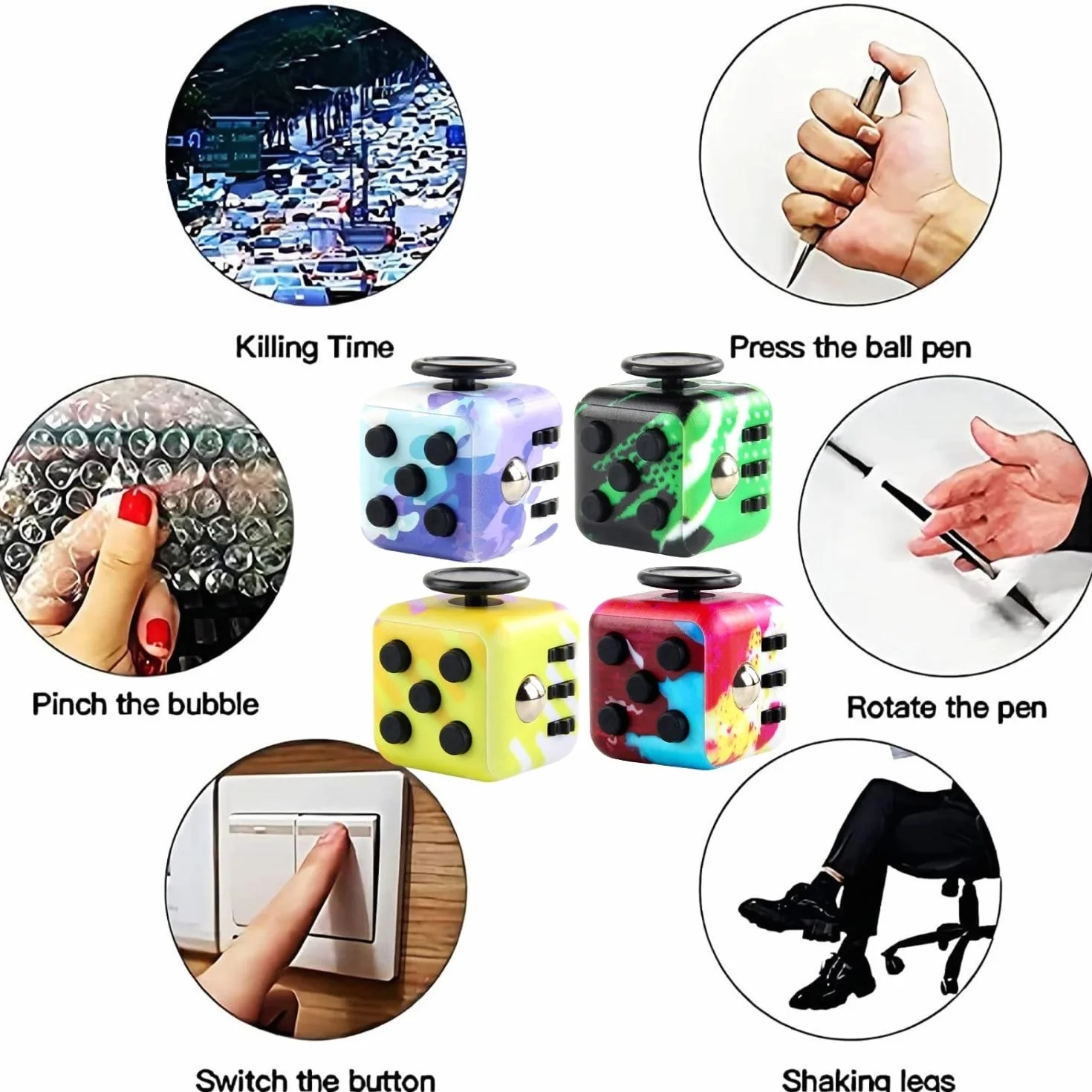 4Pcs Cube Toy Fidget Toy, Zabawka antystresowa przeciwlękowa, 6 funkcjonalnych zabawek antystresowych dla dorosłych i dzieci