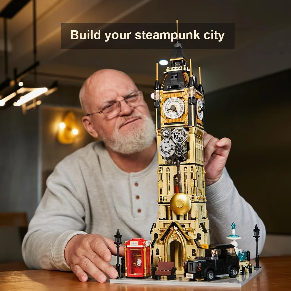 PANTASY Zestaw do budowy Wielkiego Bena Zestaw Klocków Zegara Wieżowego w Stylu Steampunk Zestaw Konstrukcyjny dla Dorosłych Znane Zabytki Londynu Zestaw Klocków do Budowy Modelu Zabawek