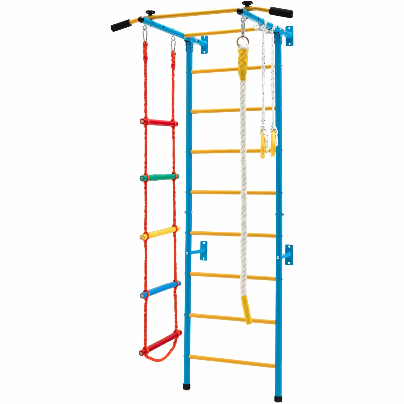 COSTWAY Ścianka wspinaczkowa dla dzieci, metalowa ścianka gimnastyczna, sprzęt gimnastyczny, rusztowanie wspinaczkowe, 107 x 83 x 223 cm, sprzęt sportowy dla dzieci i dorosłych do 100 kg (żółty i