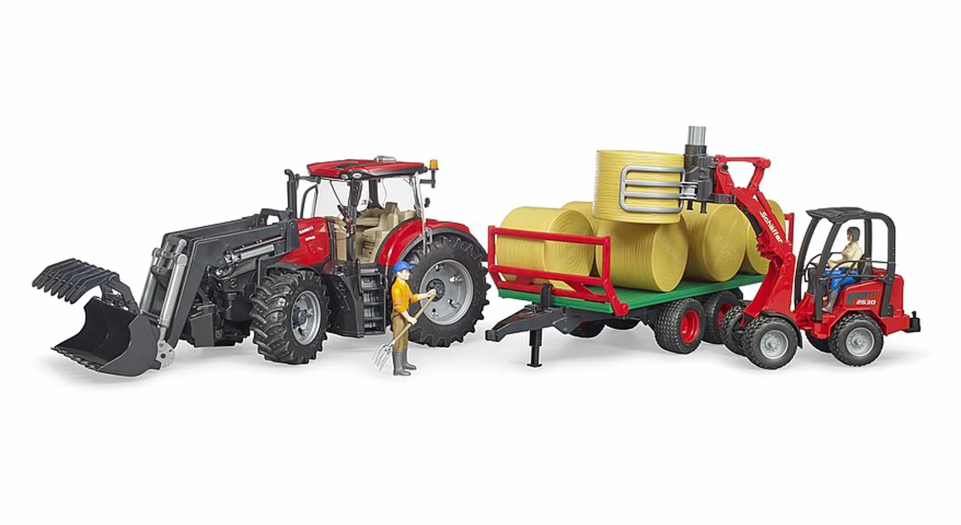 bruder 03198 - Case IH Optum 300CVX z ładowaczem czołowym i przyczepą do bel - 1:16 Ciągnik, traktor, przyczepa do bel, farma