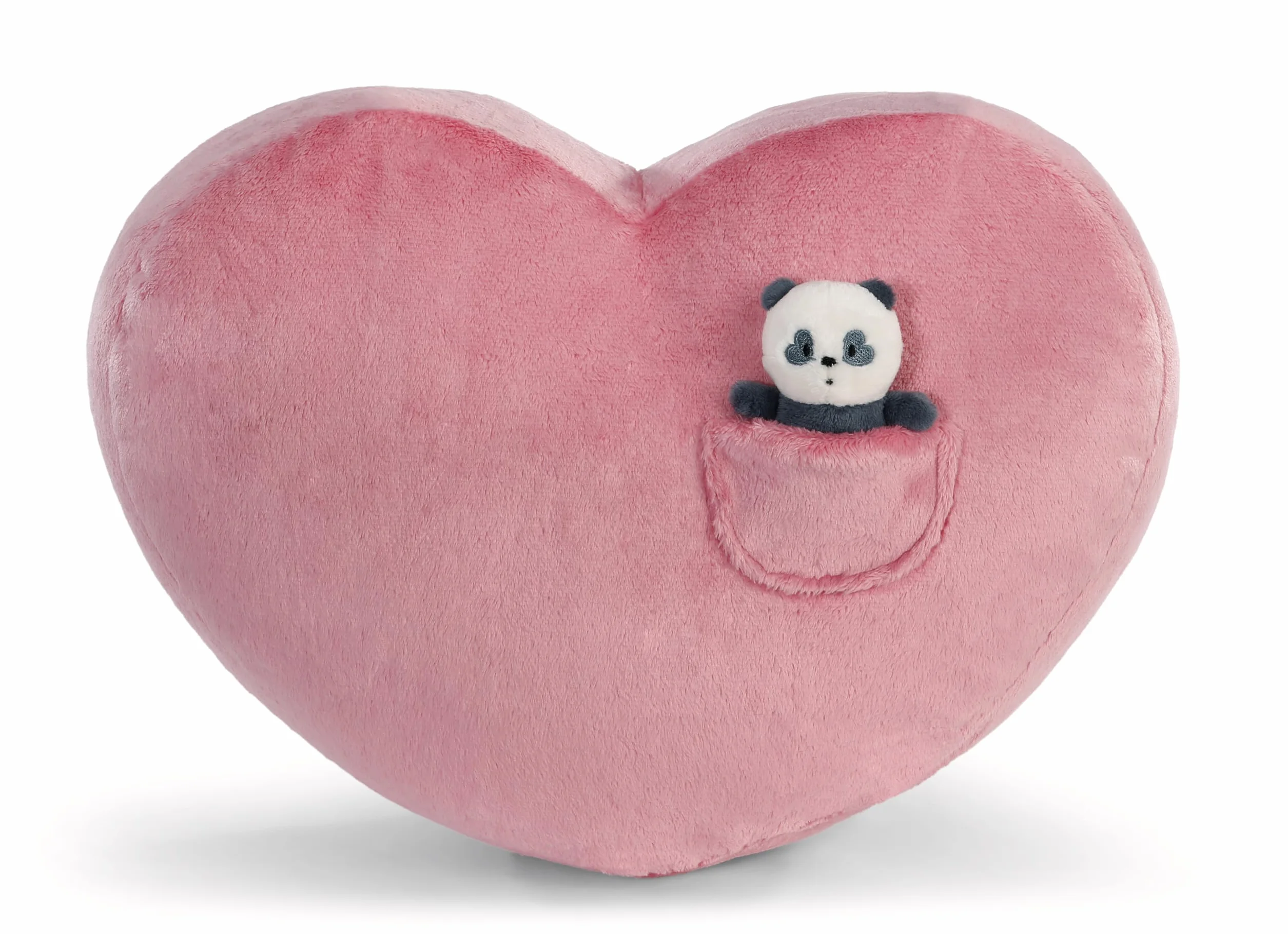 NICI Love 62618 Pluszowa poduszka w kształcie serca z malutką pandą (10 cm), puszysta poduszka do przytulania dla dzieci i dorosłych, idealna do domu, przedszkola lub na podróż, 40 x 27 cm, różowa