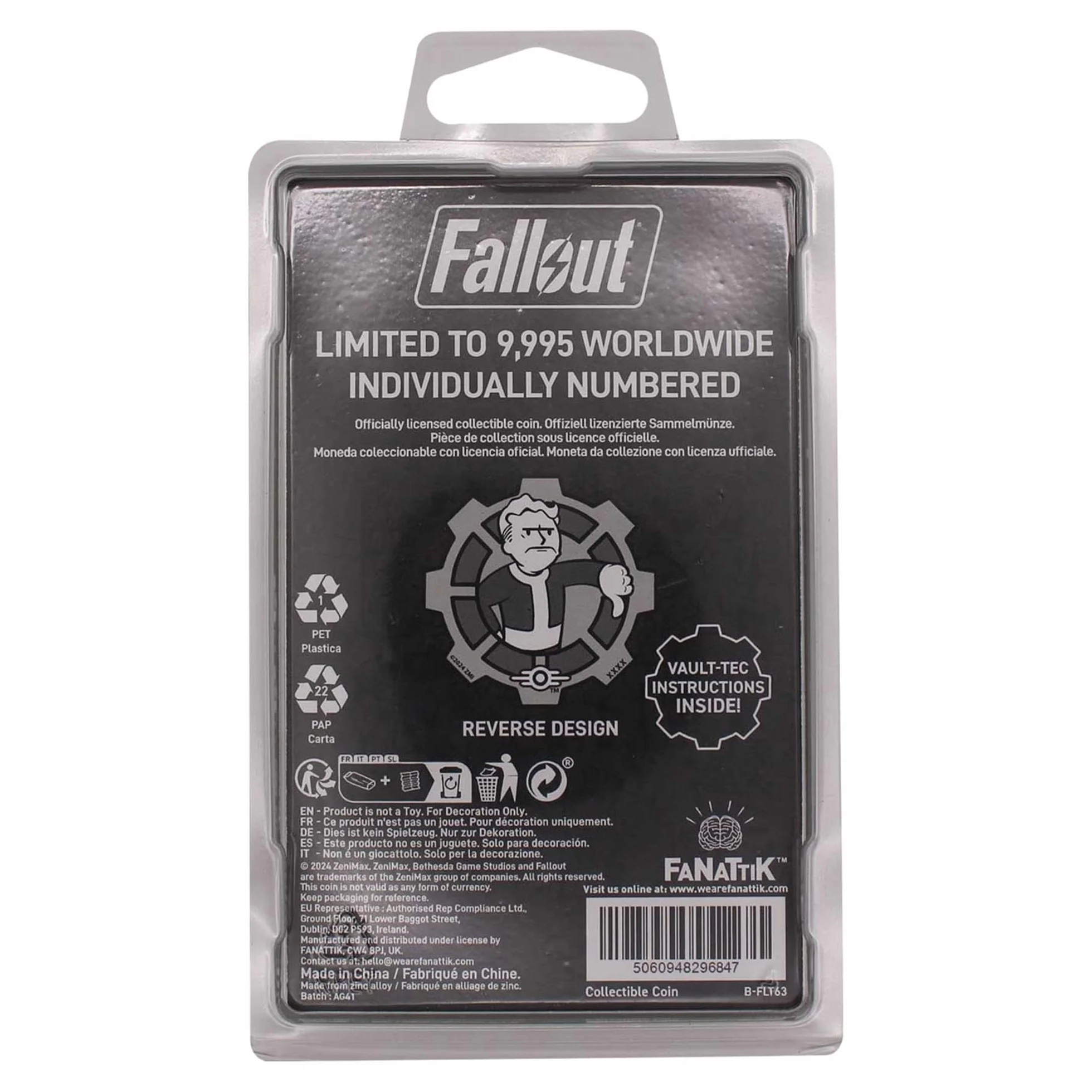 Fallout Black & White Limited Edition Collectible Decision Flip Coin - oficjalna metalowa moneta inspirowana Vault-Tec, postapokaliptyczna pamiątka dla graczy, prezent dla fanów i kolekcjonerów