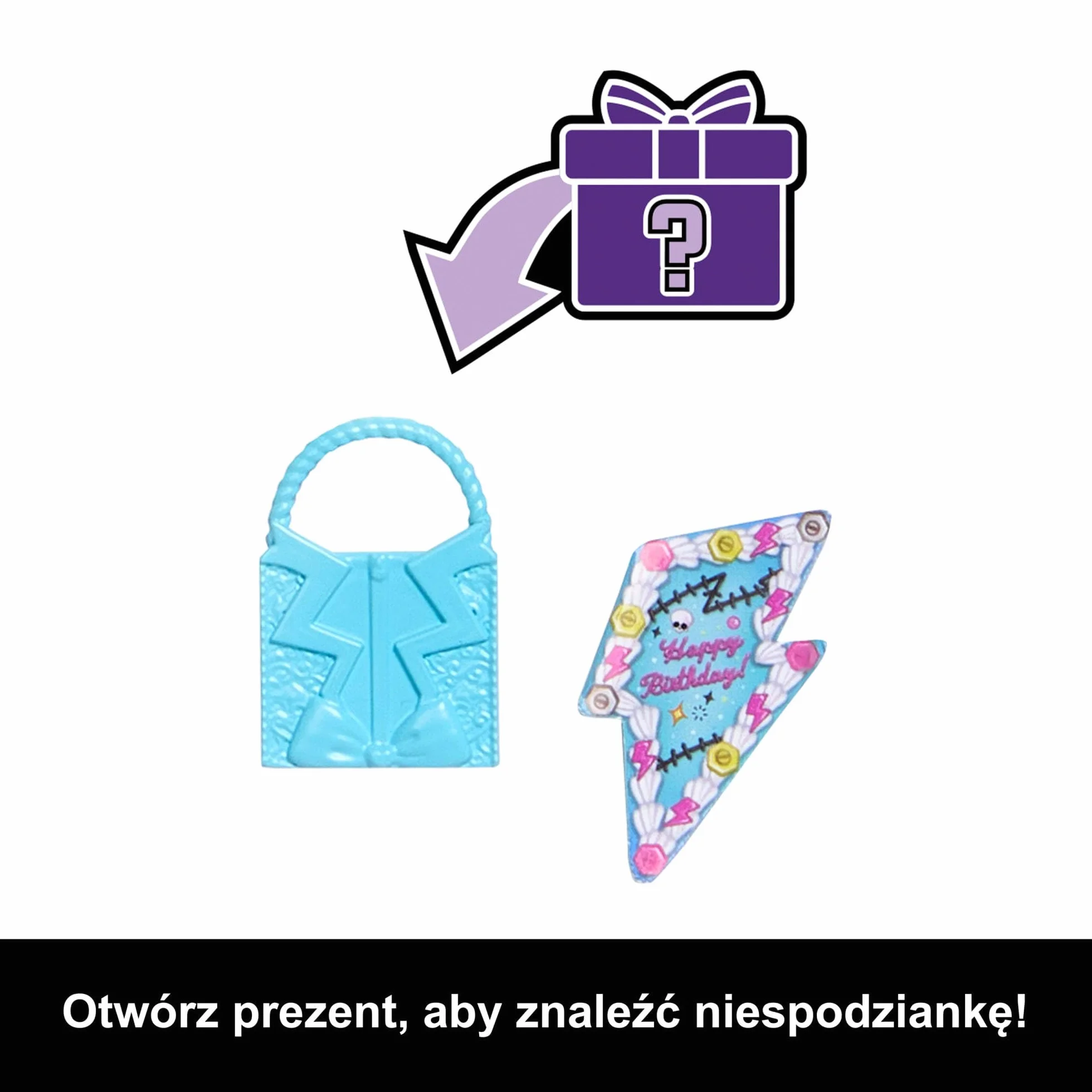 Monster High Straszysłodkie urodziny Frankie Stein Lalka zabawka w czarnej sukience z akcesoriami tematycznymi, w tym zaproszenie, „balon”, prezent i „szminka”, JBG75