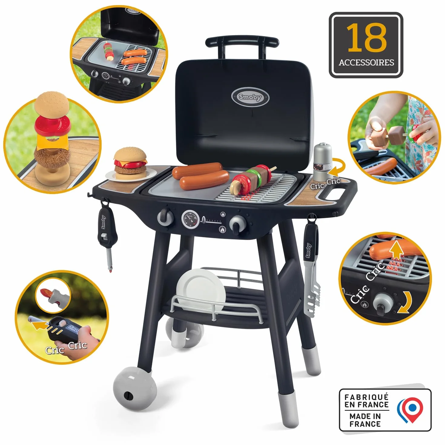 Smoby Grill Barbeque 70 cm 18 Akcesoriów Chowane Magiczne Płomienie Zapalniczka z Dźwiękiem Zabawka dla dzieci od 3 lat