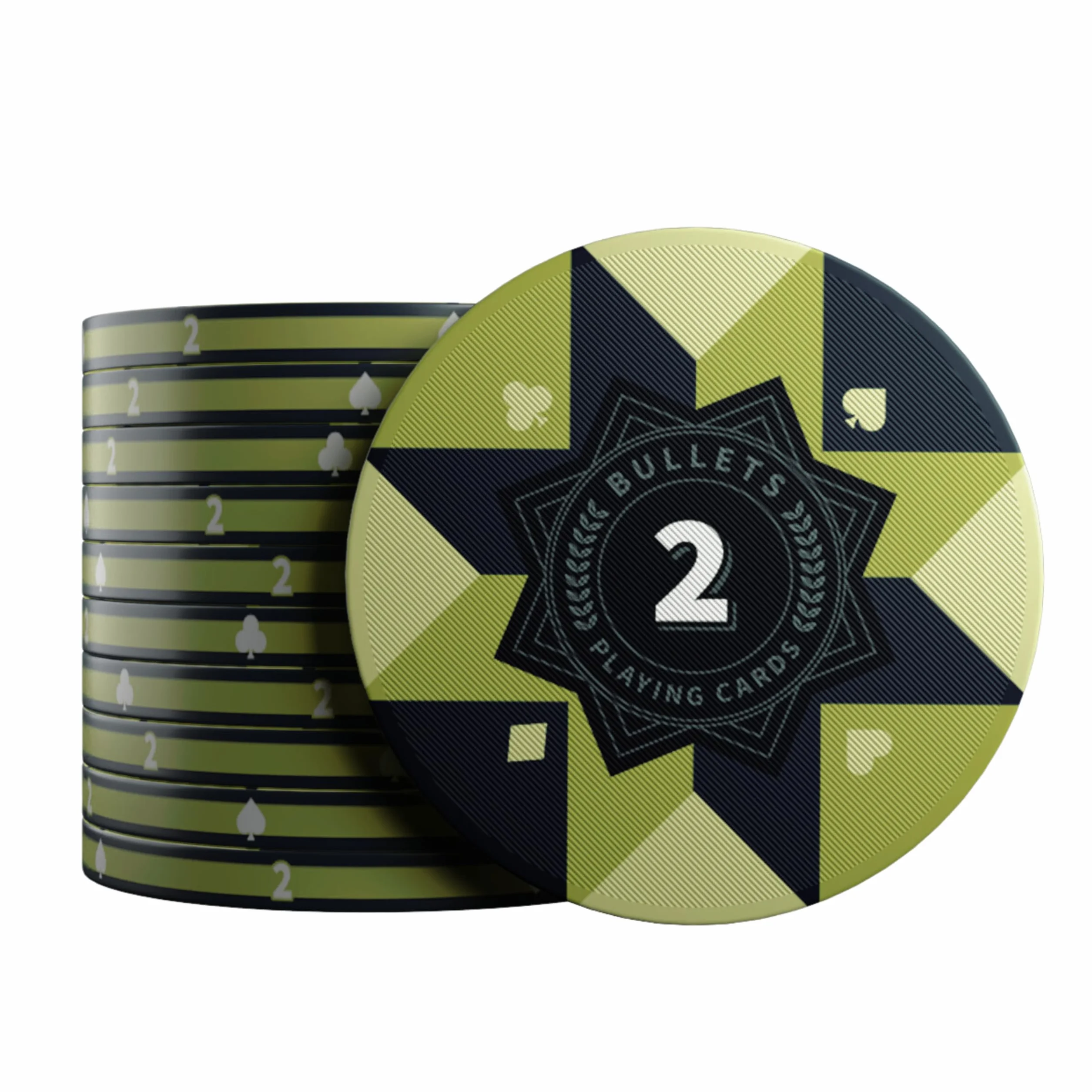Bullets Playing Cards, Ceramiczne żetony do pokera, Paulie z wartościami, rolka 25 szt. (khaki zielony/niebieski (2 szt.)