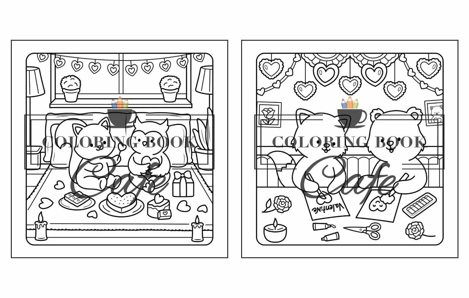 Paws & Hearts: Coloring Book for Adults & Teens Featuring Cozy Love Scenes with Adorable Animal Characters