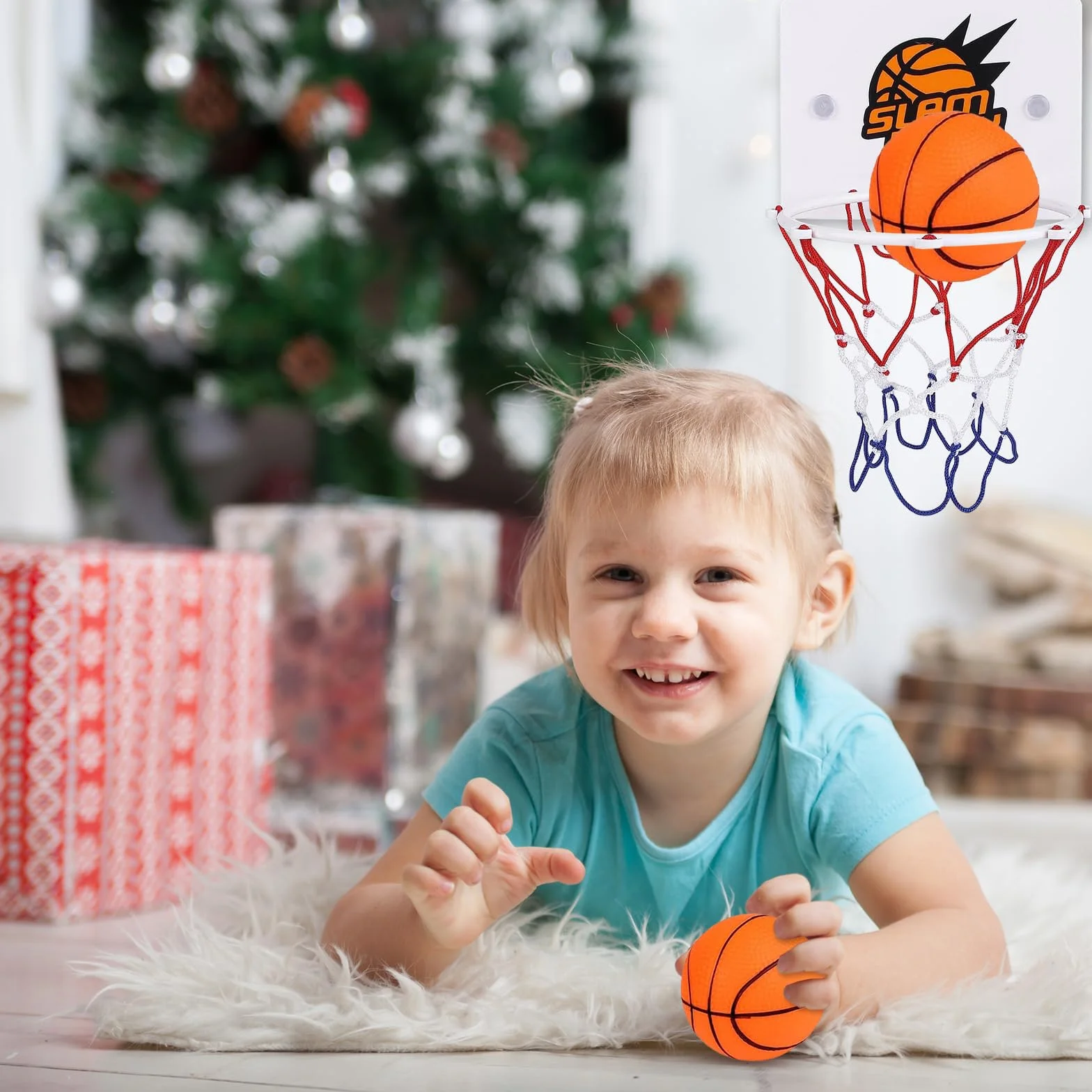 Mini koszykarka do koszykówki do pokoju, z przyssawką i pompką, mini piłka do koszykówki, nie wymaga wykrawania, podwójny hak mini, nadaje się do użytku wewnątrz pomieszczeń, z pompką