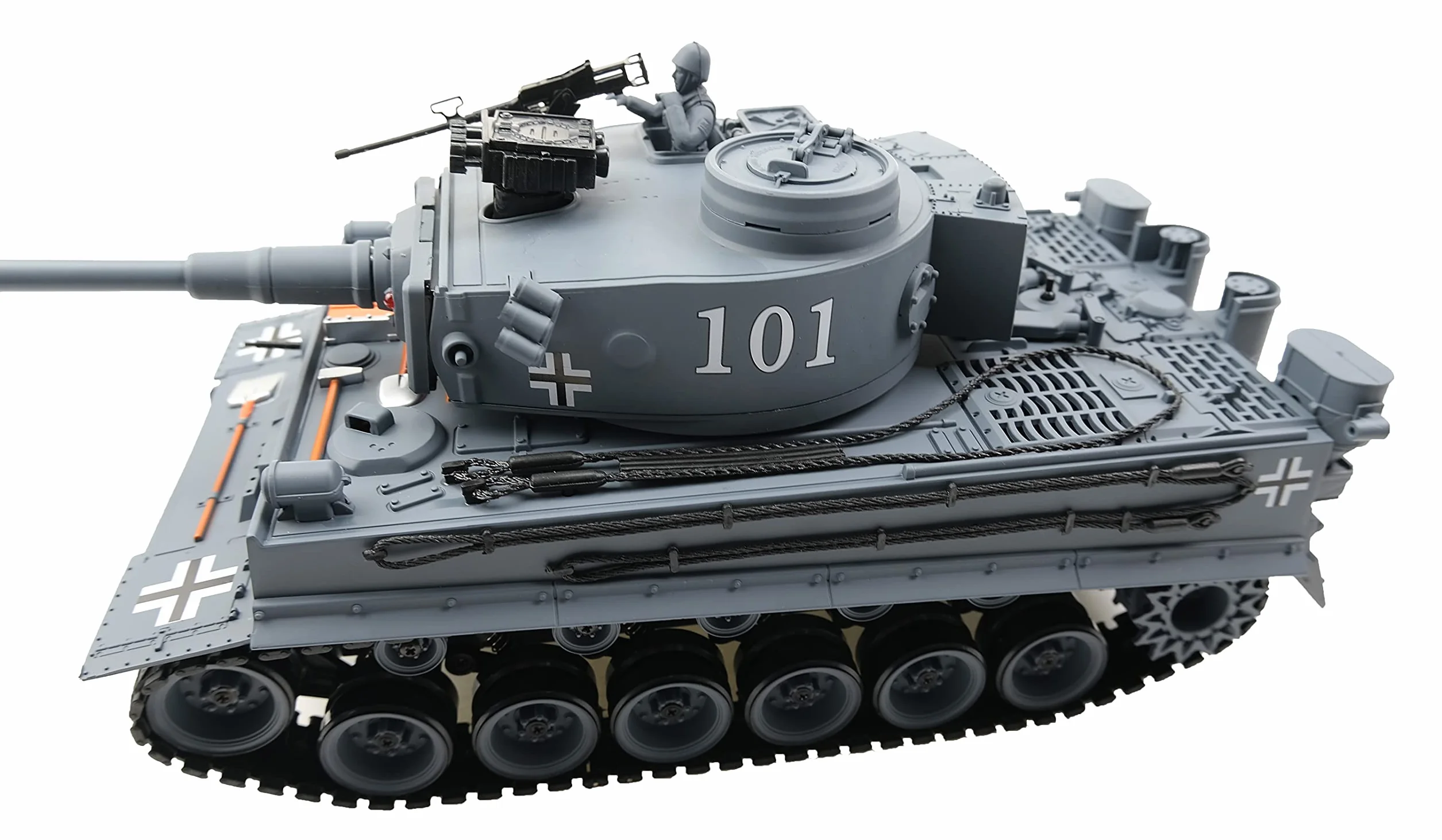efaso Zdalnie sterowany czołg Tiger 1 M 1:16, funkcja strzału Soft Air Amunition, dźwięk i dym, dokładny model 2,4 GHz wraz z akumulatorem, ładowarką, bateriami do zdalnego sterowania
