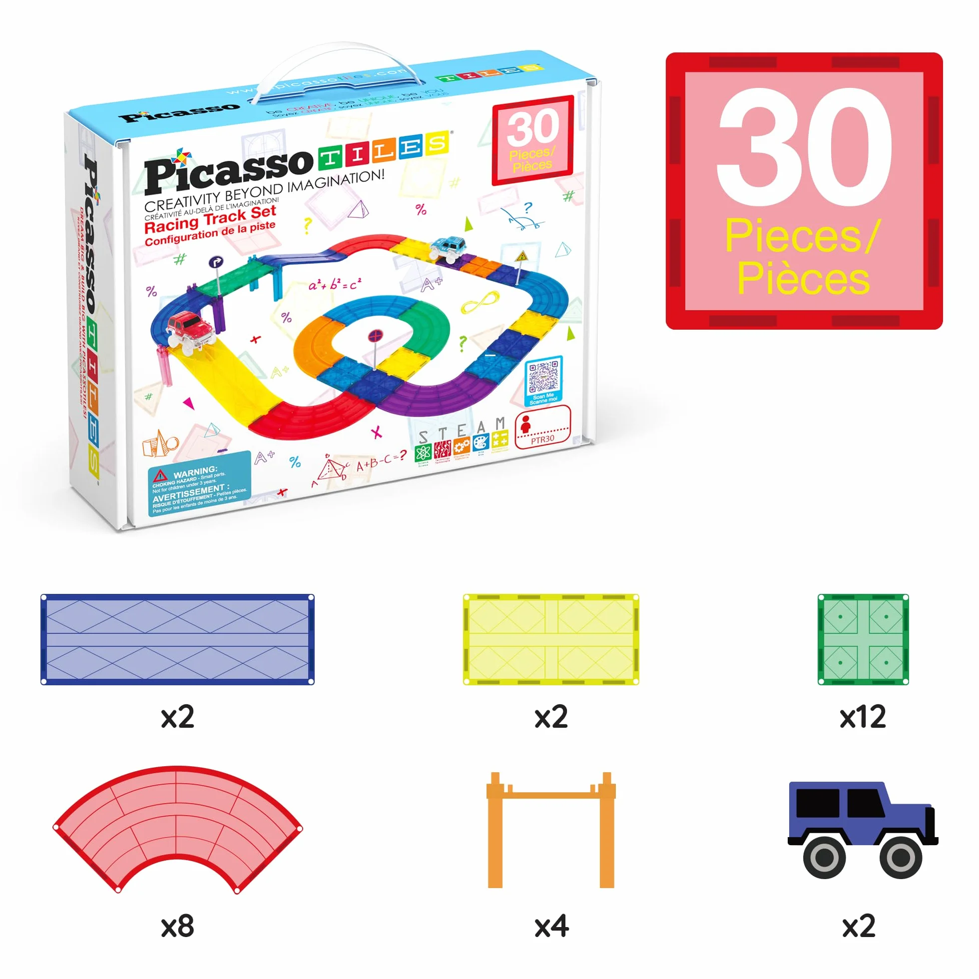 PicassoTiles 30-częściowy zestaw klocków magnetycznych samochód wyścigowy