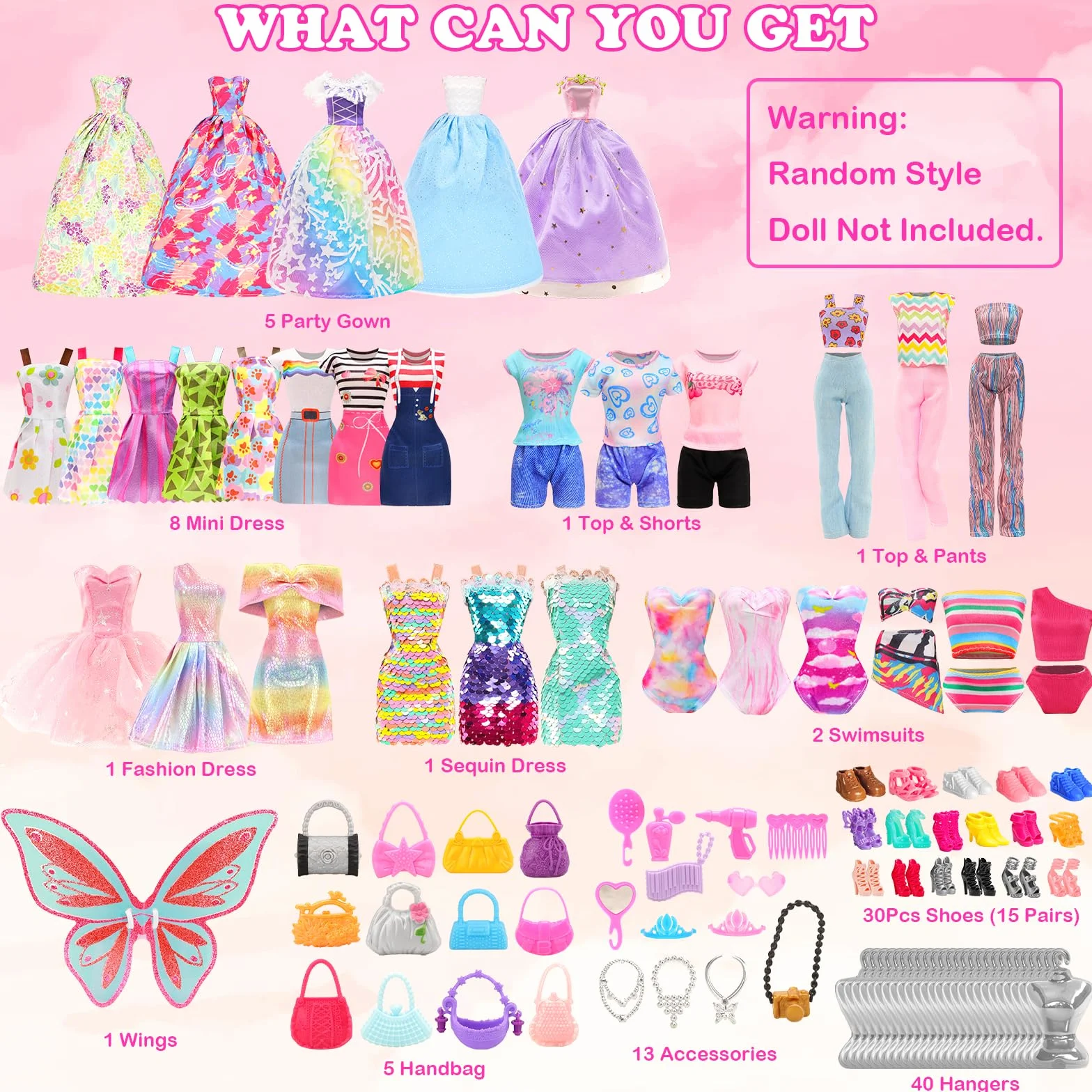 Miunana 95 Lalki Ubrania i akcesoria Moda Sukienki Topy Spodnie Strój Stroju Party Suknia Mini Sukienki kąpielowe Bikini Buty Księżniczka Skrzydła Wieszaki Torebka dla 11.5 calowej lalki
