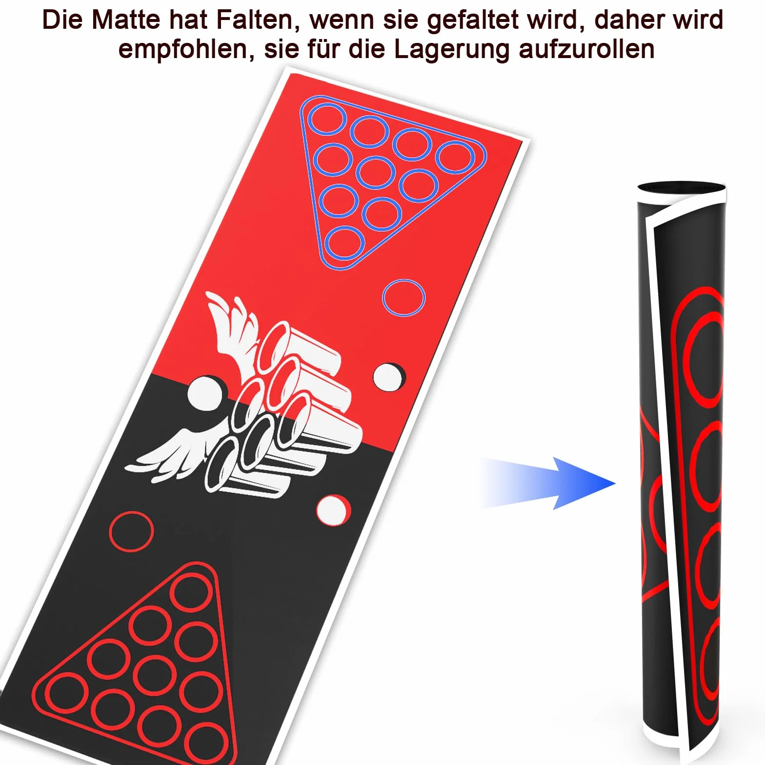 Faburo Zestaw kubków do piwnego ponga, 180 x 60 cm, mata z 30 kubkami + 8 piłkami do tenisa stołowego + 10 kostkami + mata stołowa, kubek imprezowy na imprezę z piciem na imprezę, Boże Narodzenie