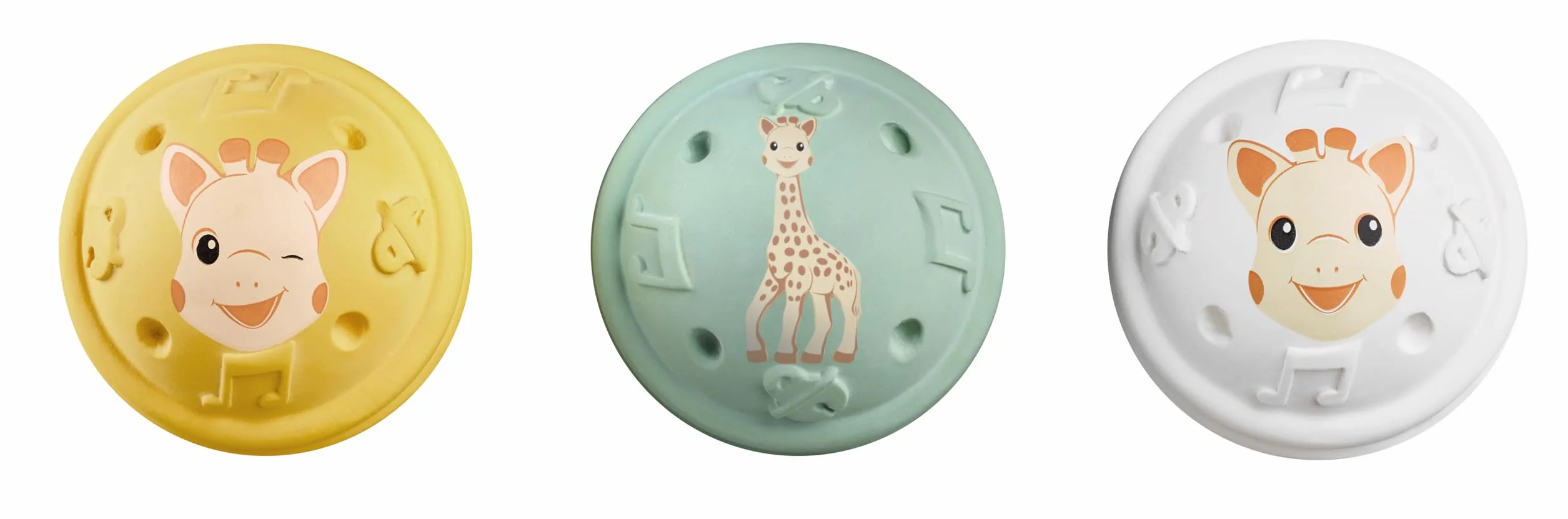 Sophie la Girafe - 3 piłki muzyczne Sophie la Girafe - zestawy przebudzenia - Różne dźwięki - Guma - Lekkie i łatwe do trzymania - Dla dzieci od 3 miesięcy