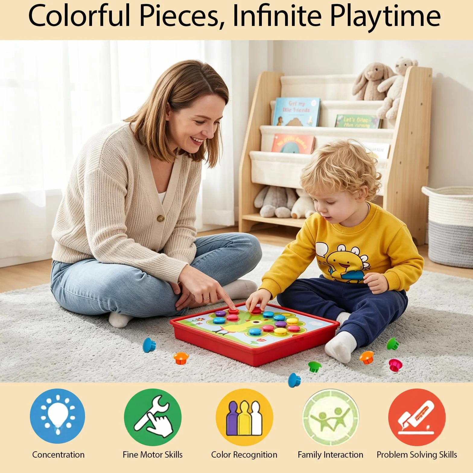 Cylora Montessori Toys Mozaika zabawka dla dzieci od 2 lat, do nauki kolorów, prezent dla dziewcząt lub chłopców, gra w dobór kolorów, zabawka edukacyjna
