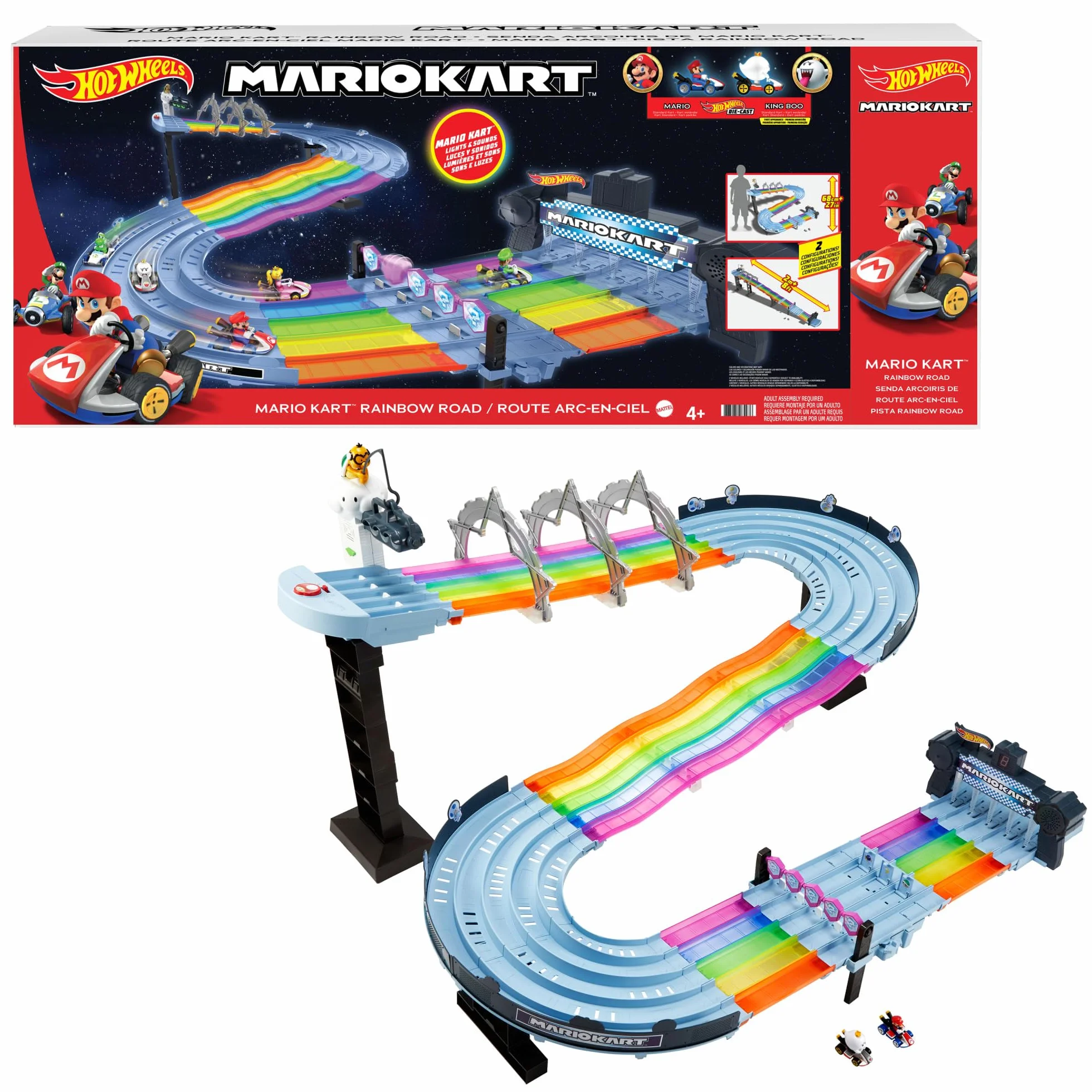 Hot Wheels Tor Wyścigowy Mario Kart Rainbow Boulevard 2,5m 2 pojazdy 1:64