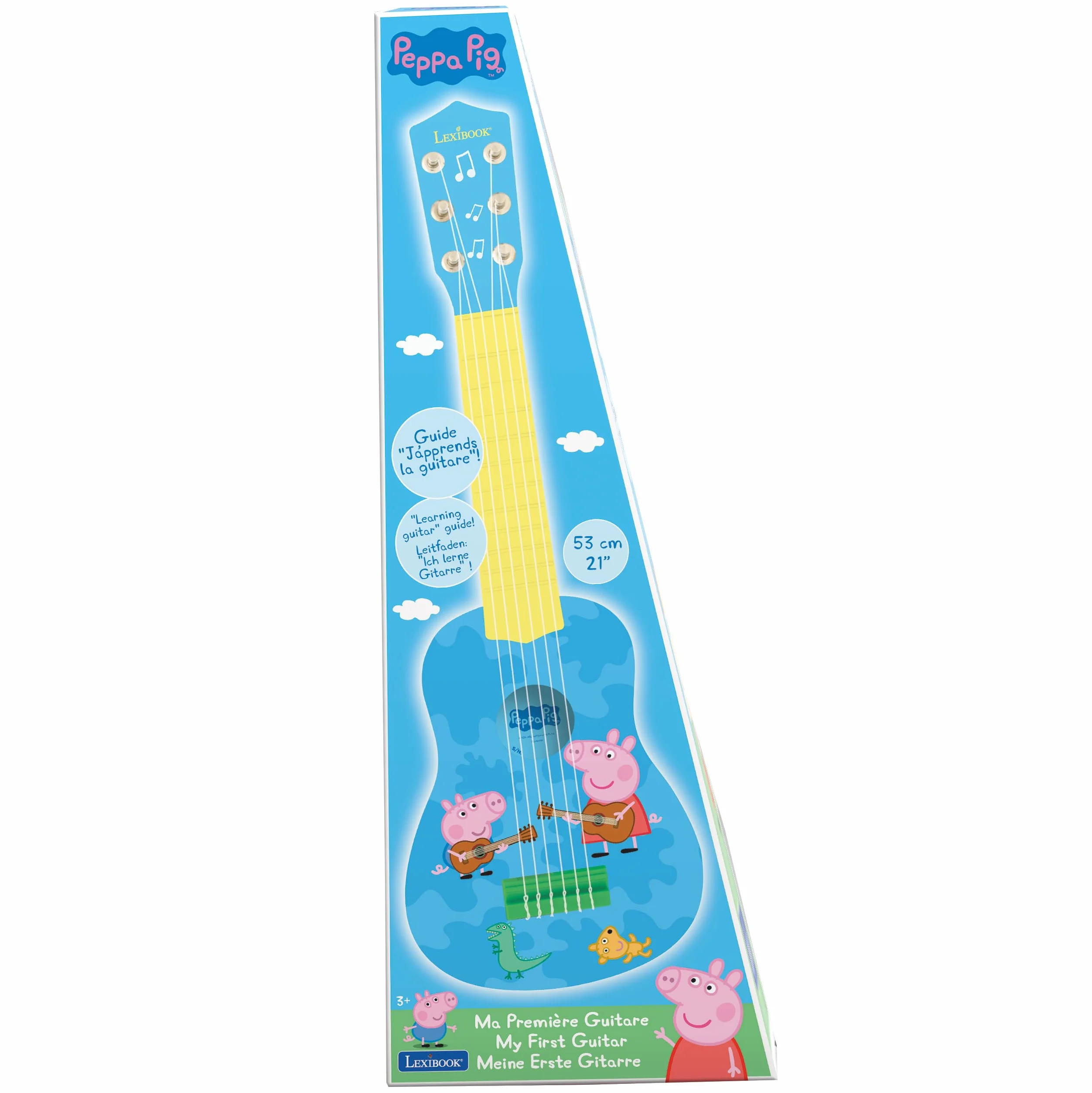 Lexibook Peppa Pig Georges My First Guitare, 6 Strun Nylonowych, 53 cm, Przewodnik w Zestawie, Niebieski, Żółty, K200PP, 53 cm