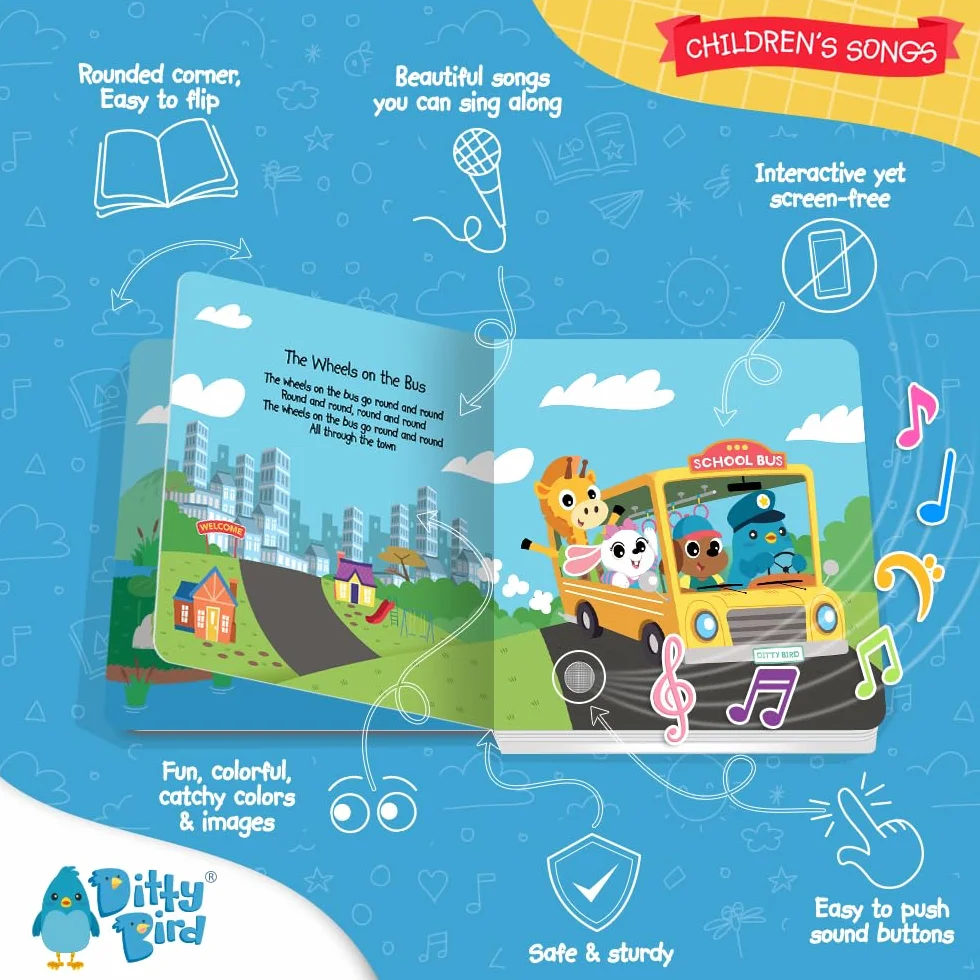 Ditty bird, livre musical bébé: Comptines en anglais - les roues de l'autobus