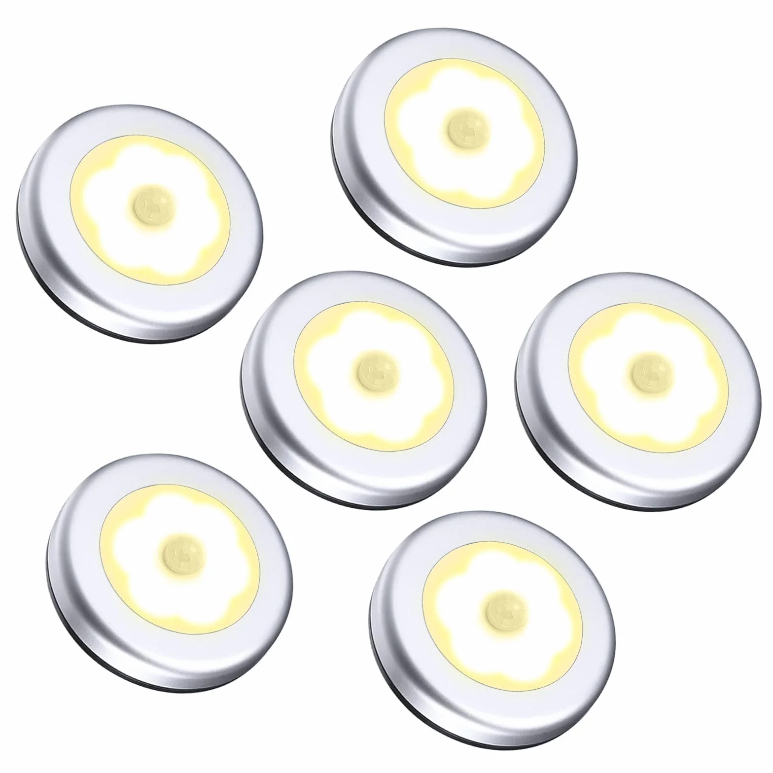 Oria Lampa z czujnikiem ruchu, bezprzewodowa, na baterie, automatyczne oświetlenie nocne, z przylepnymi podkładkami 3M, do szafy, korytarza, klatki schodowej, sypialni itp., czysta biel, 6 szt.