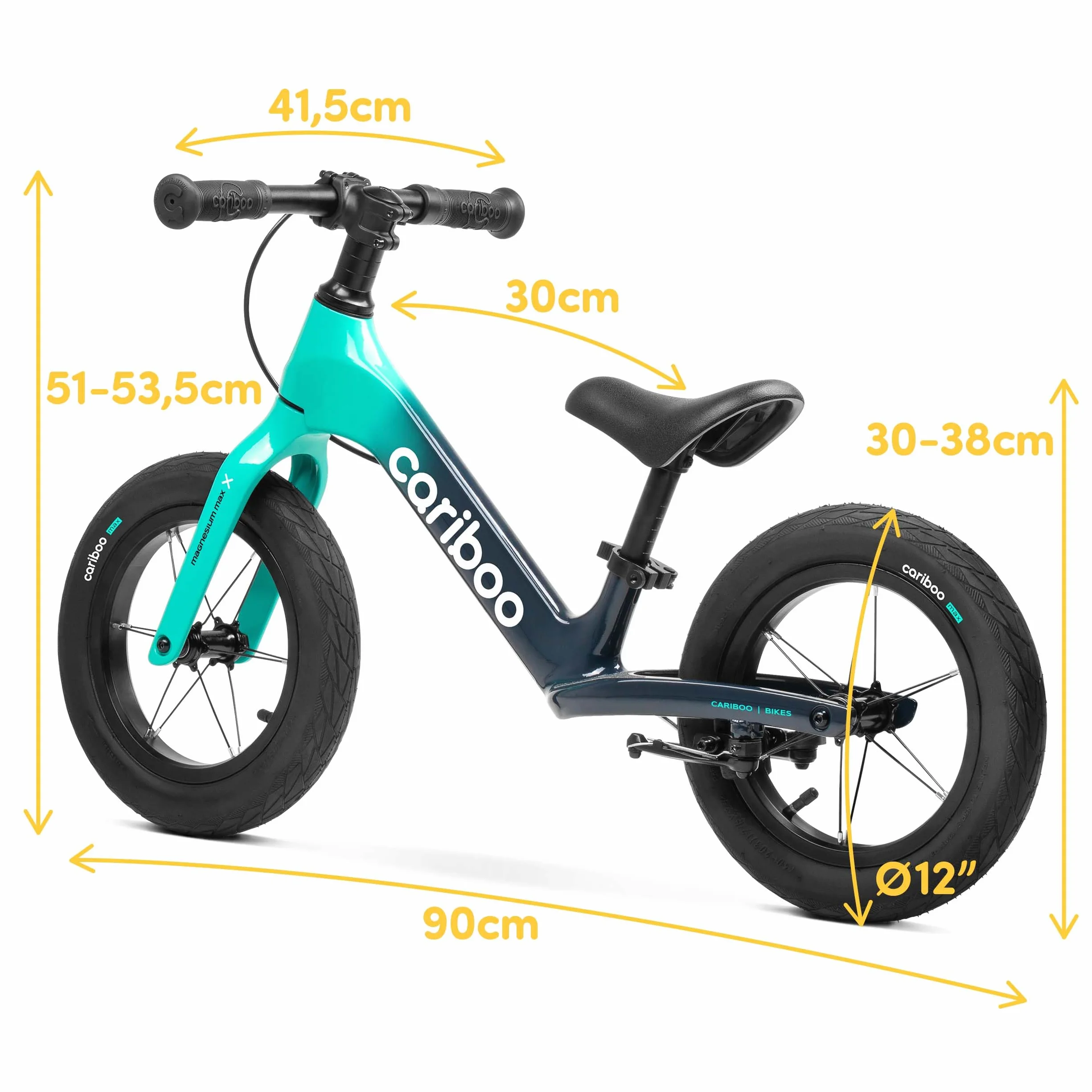 Cariboo Rowerek Biegowy dla Dzieci od 2 lat - Ultralekki 3,6 kg - Regulacja Siodełka i Kierownicy - Magnezowa Rama, Hamulec V-brake - Obciążenie do 30 kg - Magnesium Max