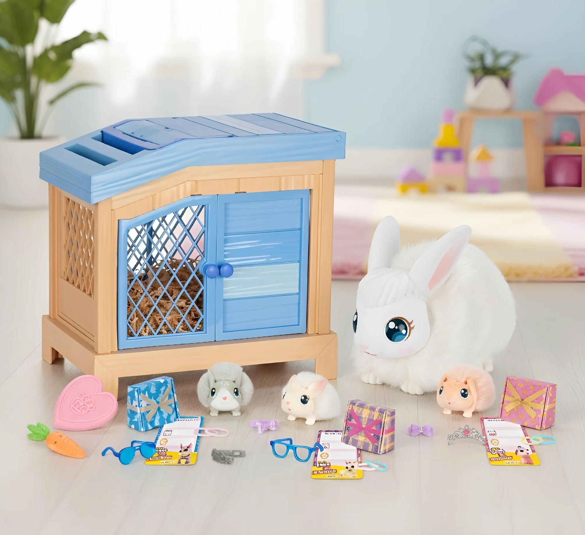 Little Live Pets Mama niespodzianka - Królik Zajmij się mamą Ona spodziewa się 3 dzieci! Interaktywny królik i zestaw do zabawy z króliczkiem Ponad 20 dźwięków i reakcji Akcesoria dla niemowląt od 4