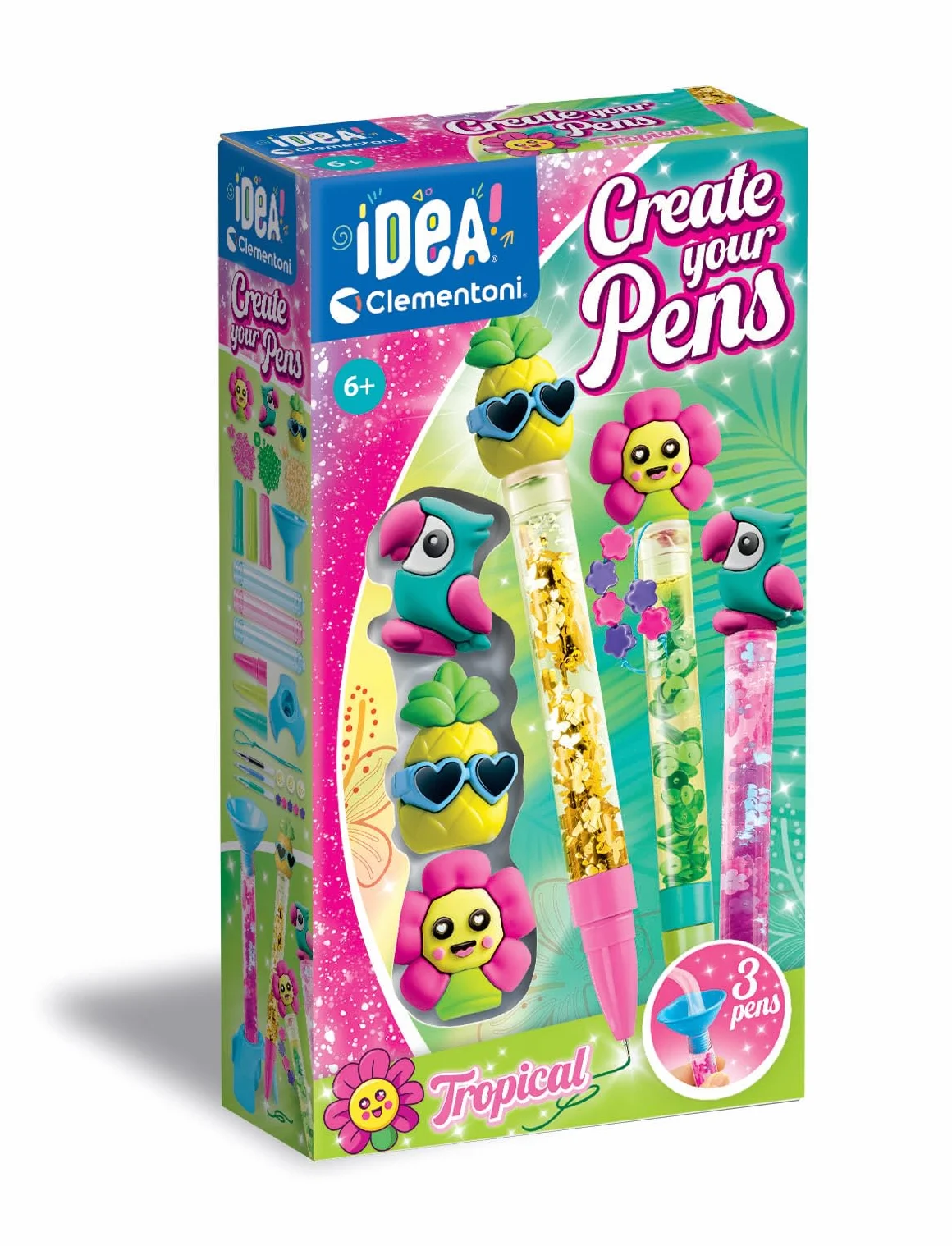 Clementoni Create Your Pens: Tropical Zestaw Długopisów, Wielokolorowy, 6+ Lat