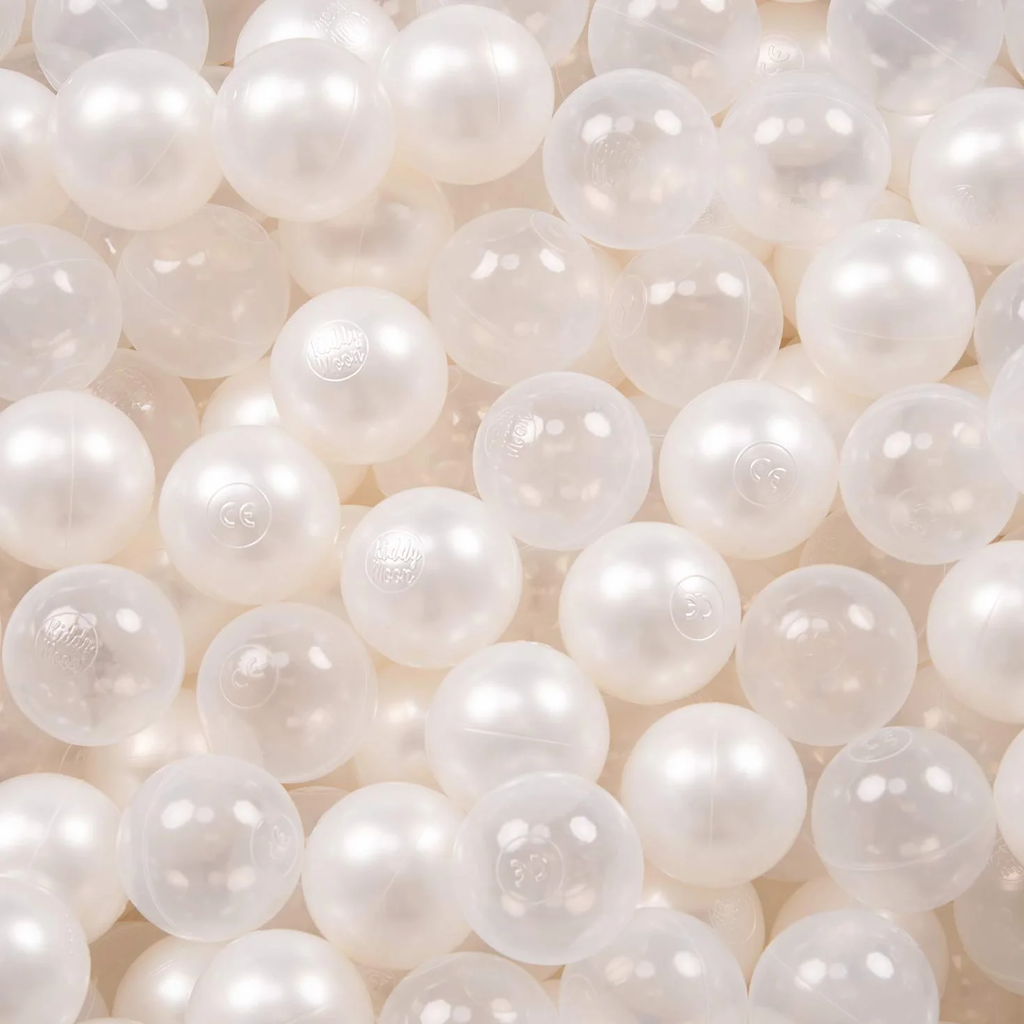 KiddyMoon Plastikowe Piłeczki 100 Sztuk ∅ 7Cm Dla Dzieci, Wielokolorowe Zestawy Kulek Do Zabawy, Perła-Transparent