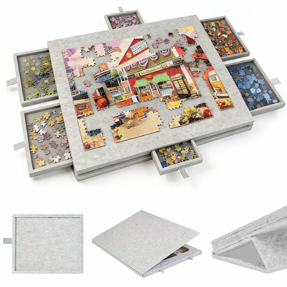 Stół do puzzli na 1000 elementów, przenośna deska do puzzli z 6 szufladami, lekkie filcowe etui do przechowywania, przenośne przechowywanie puzzli na 1000 elementów, pochylany stół do puzzli dla
