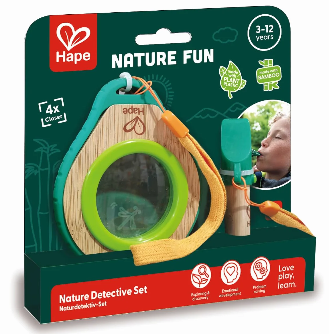 Magnifying Glass, Sustainable Bamboo And Plant-Plastic Detective Playset, Hape Nature Detective Set, Nature Exploration Toys for Outdoor Games. 3 years +