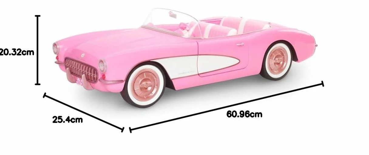 Barbie Filmowy kabriolet Deluxe Różowe auto Corvette inspirowane filmem „Barbie”, z białymi oponami i miejscem do przechowywania w bagażniku HPK02