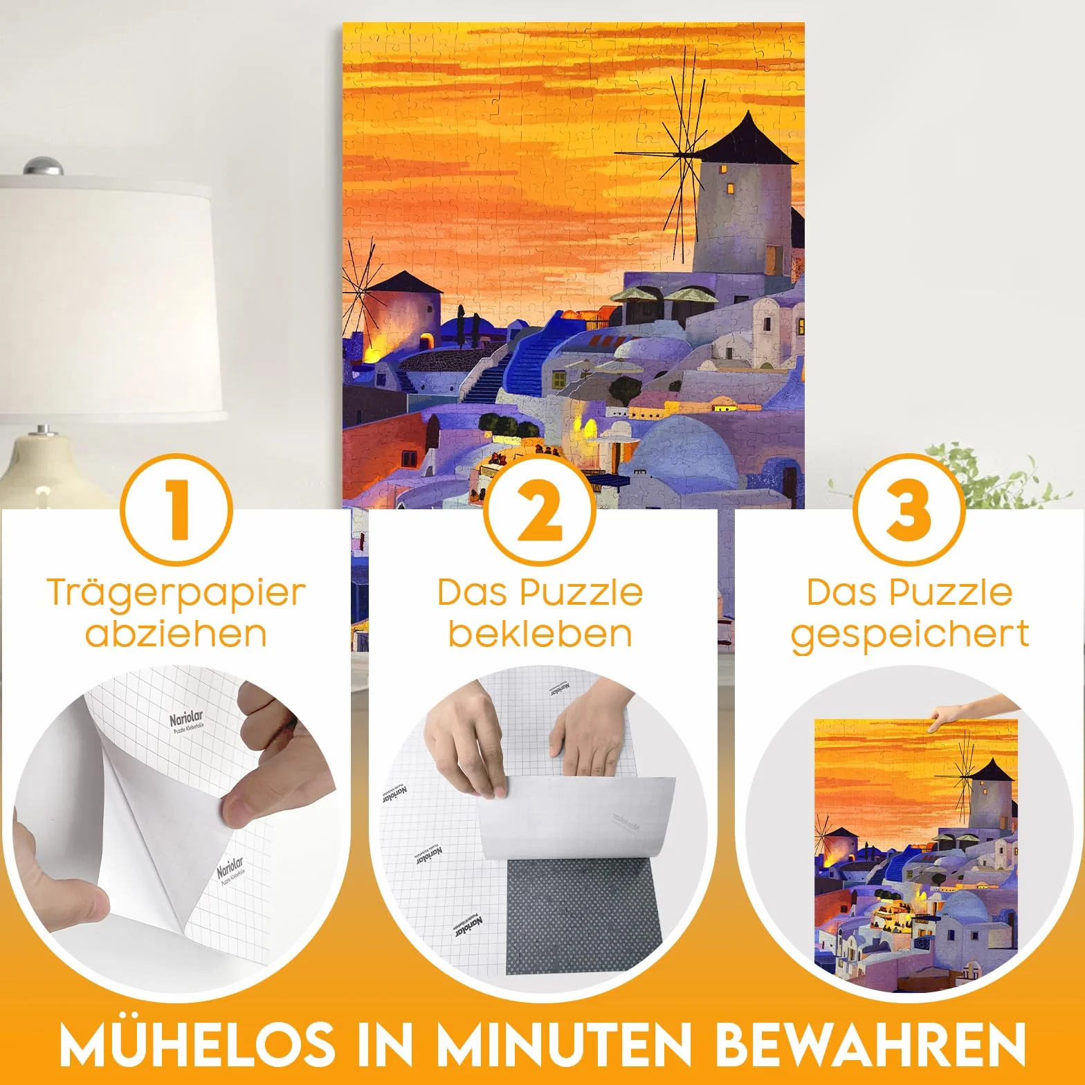 Nariolar Ultra-przyczepna folia samoprzylepna, 32 super klej do puzzli, do otrzymania 4 x 1000 elementów i do ochrony puzzli w ciągu zaledwie kilku minut