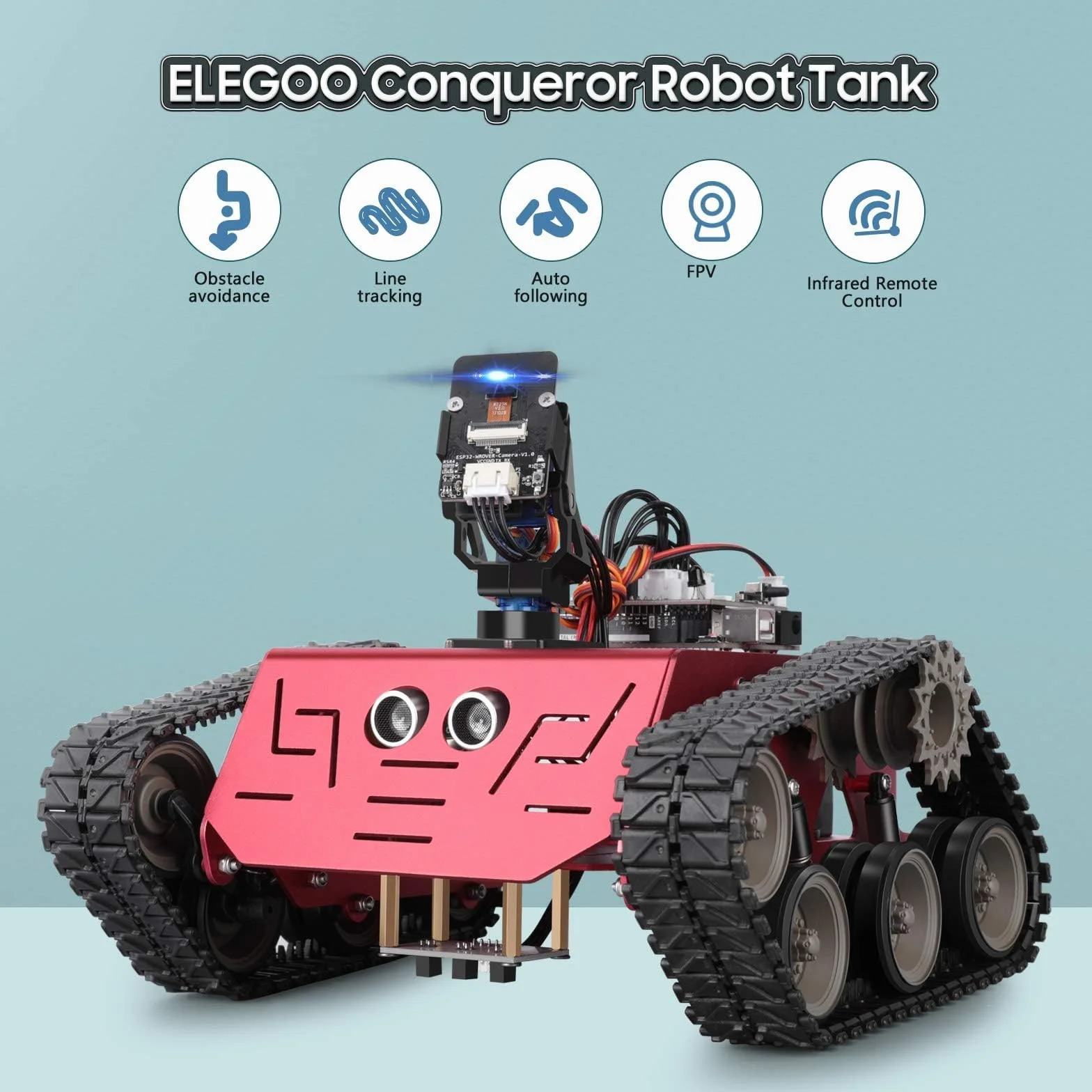 ELEGOO Smart Robot Tank Kit kompatybilny z Arduino IDE zestaw klocków elektronicznych z UNO R3, czujnik ultradźwiękowy, moduł Bluetooth, moduł kamery, robot samochodowy, zabawka dla dzieci