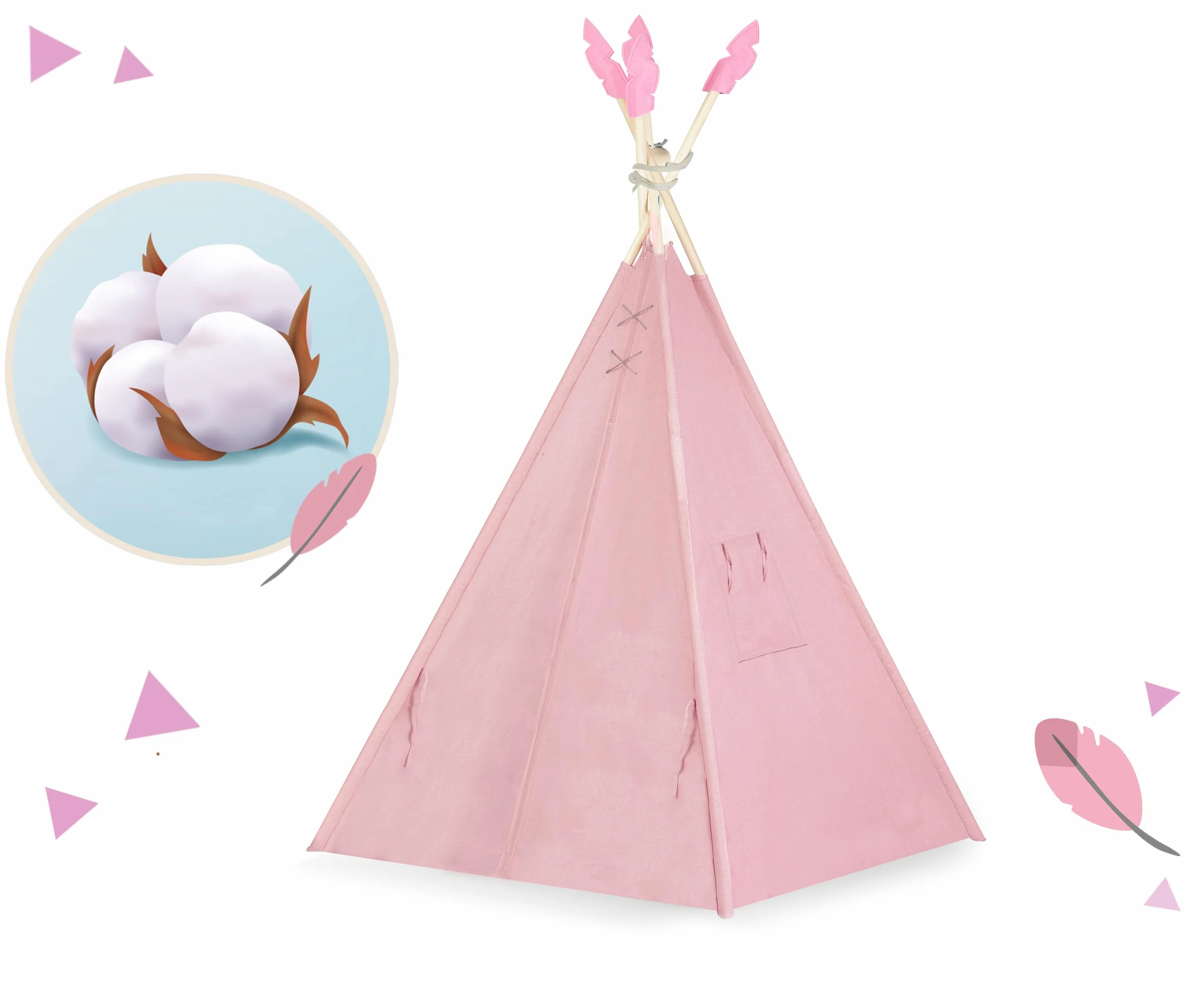 Nukido namiot dla dzieci tipi teepee wigwam z girlandą, poduszkami, dużą matą i stabilizatorem różowo-szary