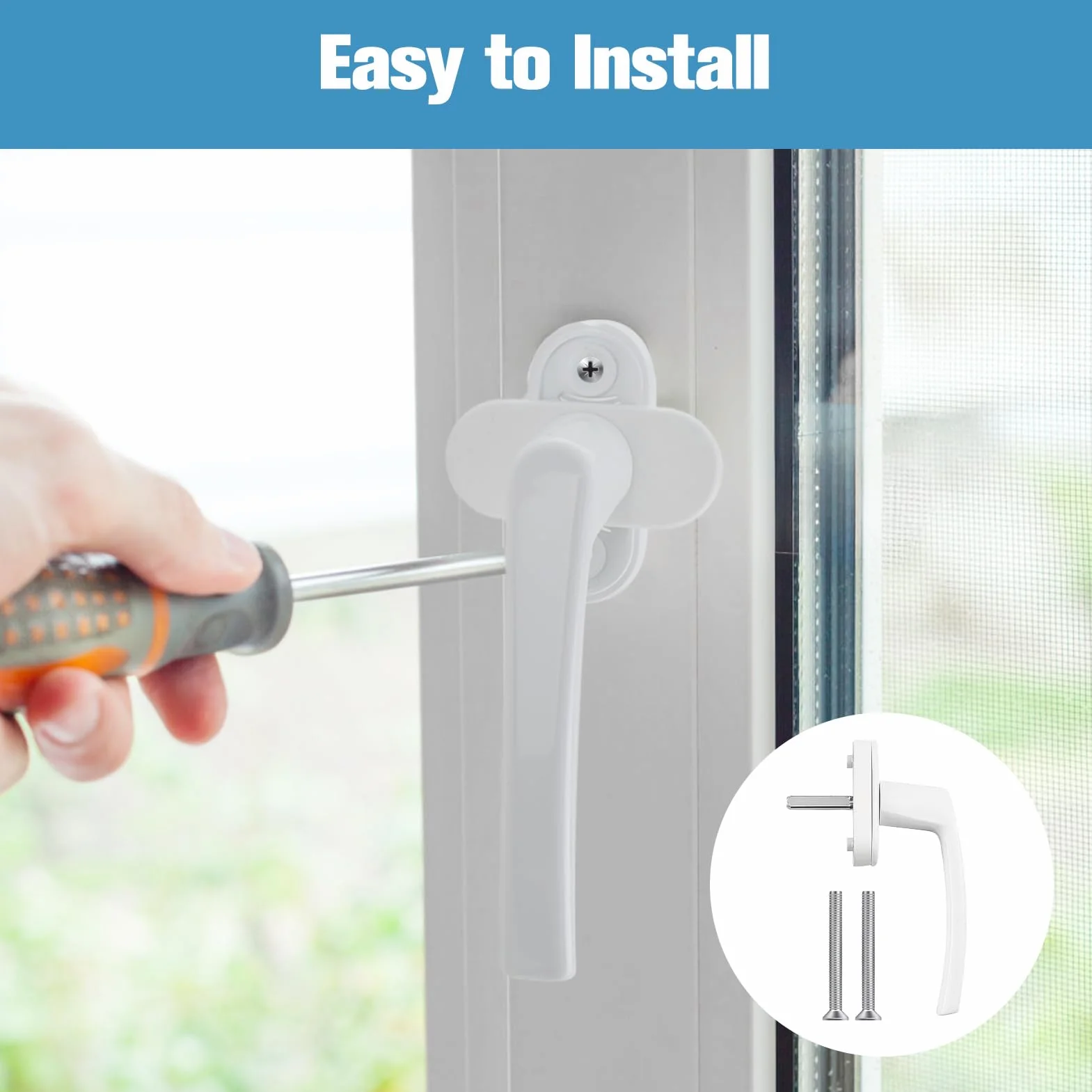 Zestaw 2 aluminiowych klamek do okien i drzwi z plastikową podstawą - idealne do użytku w pomieszczeniach, łatwa i szybka wymiana, ergonomiczna konstrukcja, instalacja bez zamka (biały)