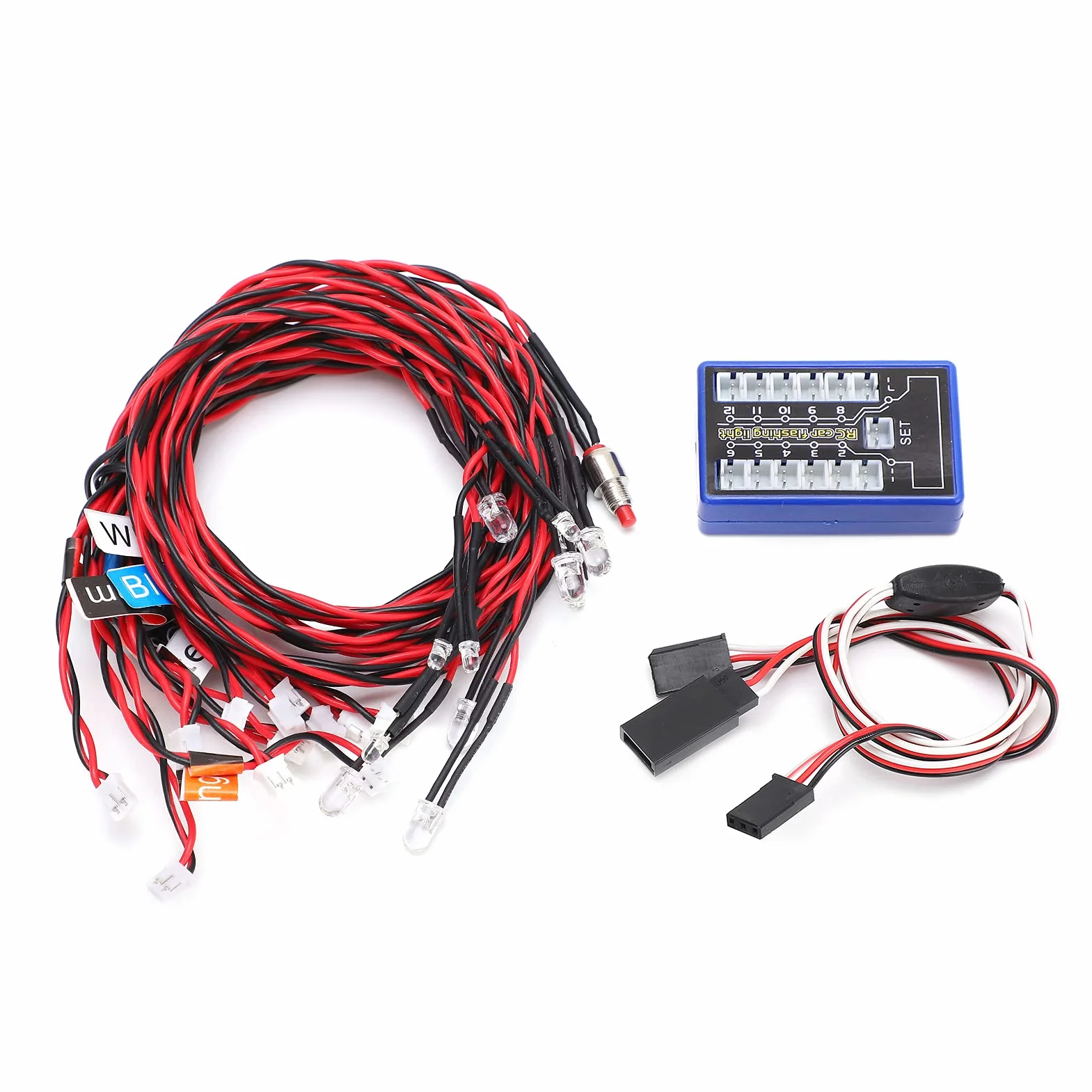 RC Car Flashing Light System, 12 LED Highlight Flashing Light System 4 Tryby Oświetlenia dla RC Cars 4.8-6V DC dla 1/8 1/10 1/12 RC Cars