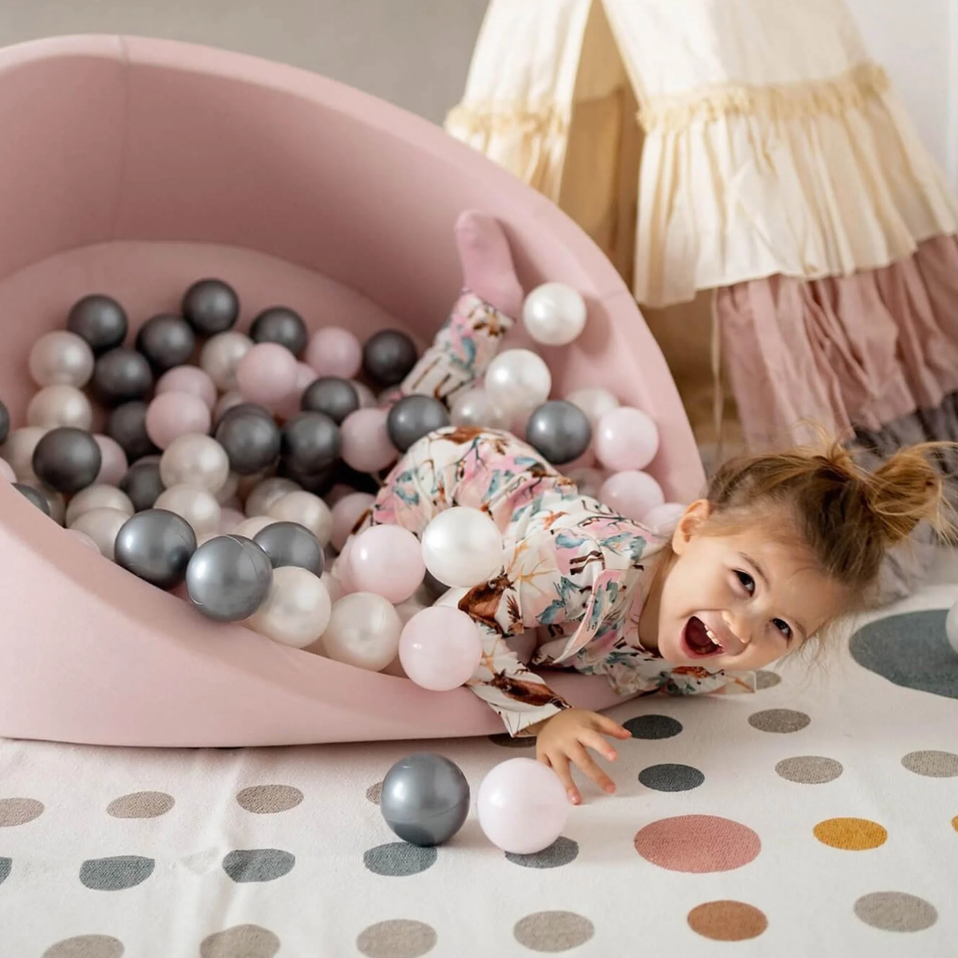 MISIOO Piłki do basenu z piłkami, 150 sztuk, średnica 6 cm, plastikowe piłki wyprodukowane w 100% z LDPE, zabawka dla niemowląt, jasnoróżowe/perłowe/srebrne