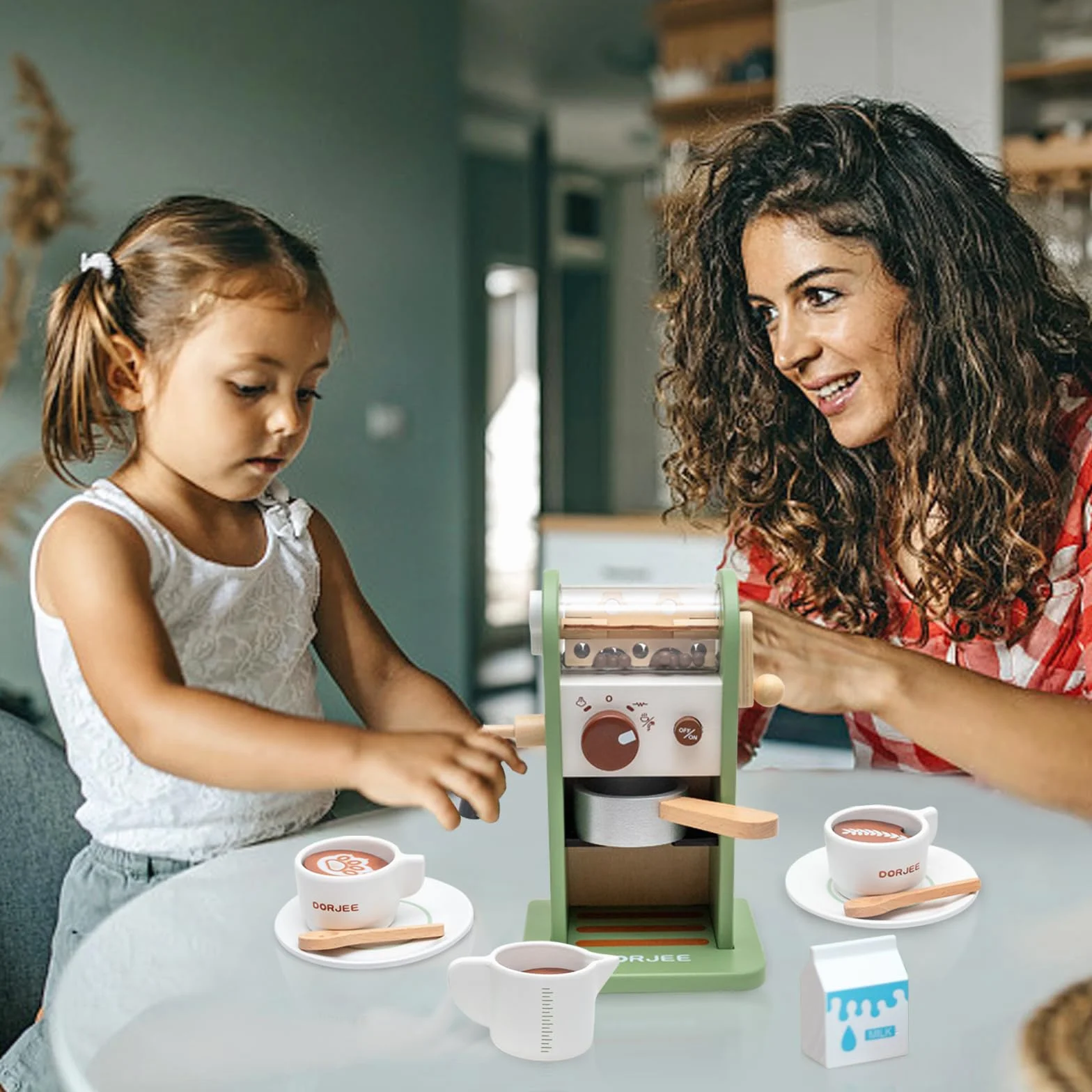 Drewniany ekspres do kawy dla dzieci, kuchnia dla dzieci, ekspres do kawy z młynkiem, akcesoria kuchenne do zabawy, ekspres do espresso, zestaw zabawek drewnianych, akcesoria kuchenne