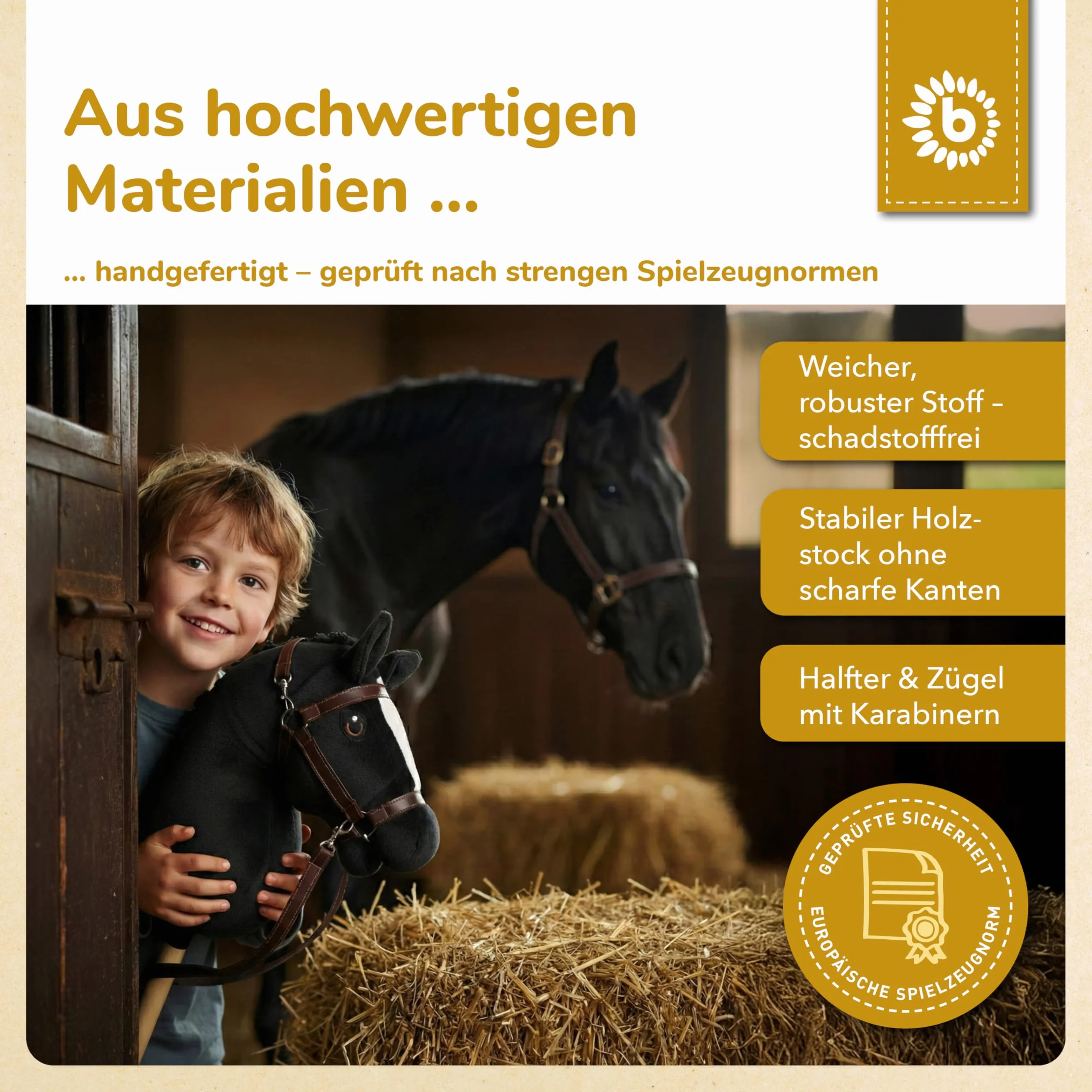 Bieco Hobby Horse konik na kijku, rap, rozmiar S, z wyciągami, zdejmowany kij i ogon, do jazdy konnej, ujeżdżenia i gier, hobby