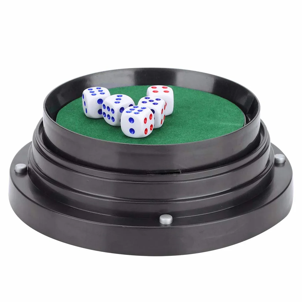 Leatherette Dice Cup with Lid,Dice Shaker Cup,Automatic Dice Roller Cup,Professional KTV Pub Bar Hand Shaking Dice Cup Shaker Battery Powered with 5 Dices(Batteries Not included)