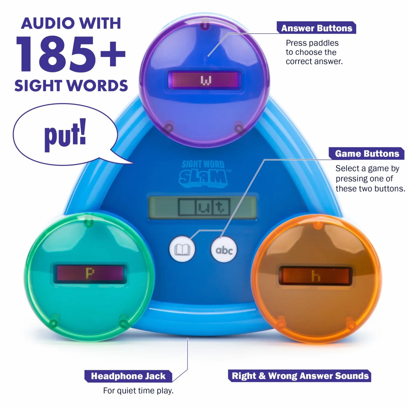 Learning Resources Sight Word Slam, wiek 5+, nauka ponad 185 wizualnych w języku angielskim, 2 tryby, elektroniczna gra słowna dla 1 gracza, gry fonetyczne, wielokolorowe, EI-8434