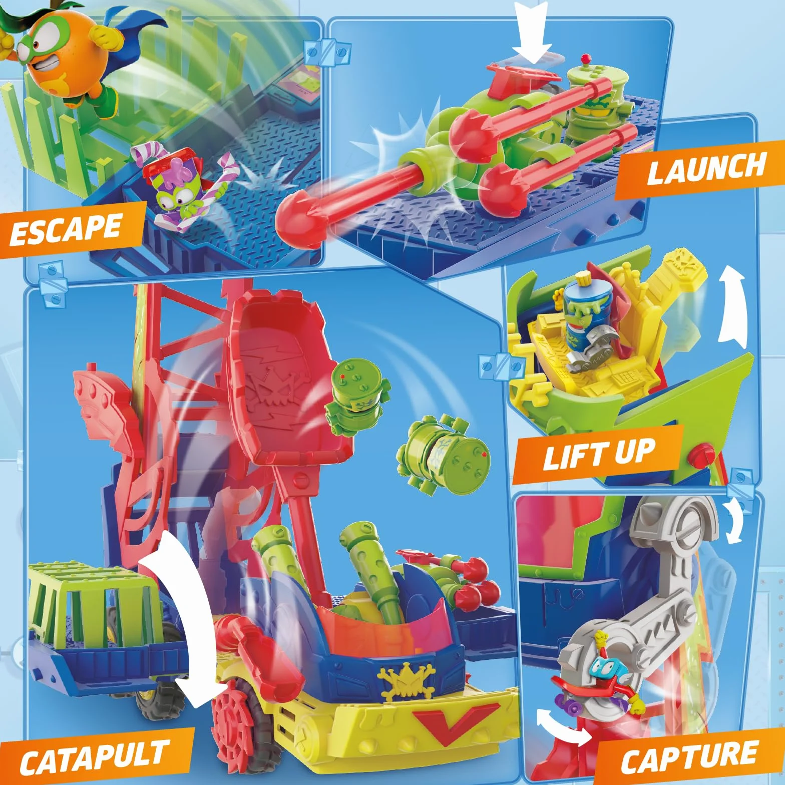 SUPERTHINGS Kazoom Power Mr King Truck — pojazd złoczyńcy z wyrzutnią pocisków, 6 cyfrow: Ekskluzywny Mr King + 4 robotoksyki, zabawka dla dzieci w wieku 3–8 lat