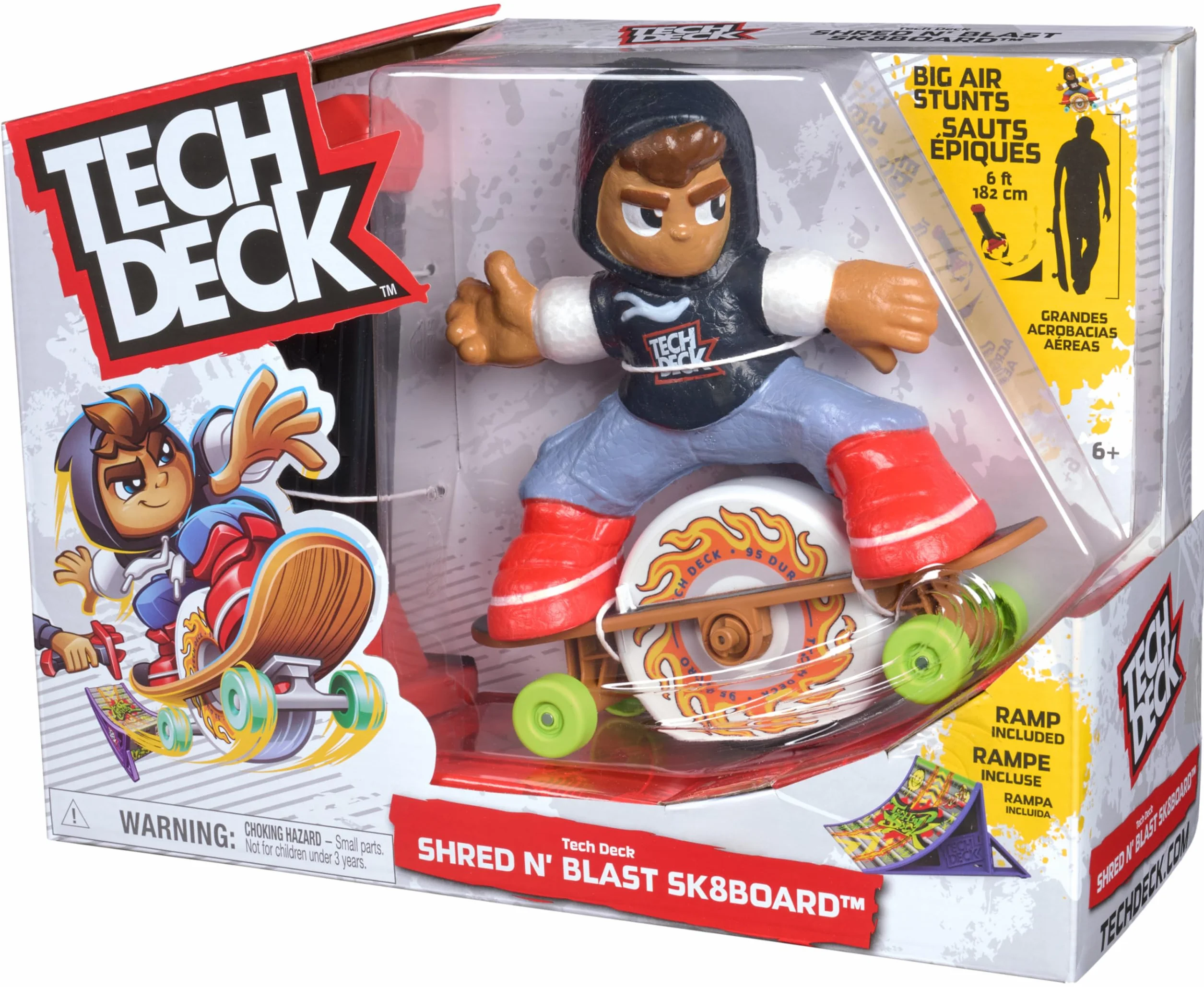 Tech Deck Shred N' Blast Sk8board, zmotoryzowana deskorolka z jeźdźcem i rampą do szybkich trików i wysokich skoków, zabawki dla dzieci dla chłopców i dziewczynek w wieku od 6 lat, wymagane baterie