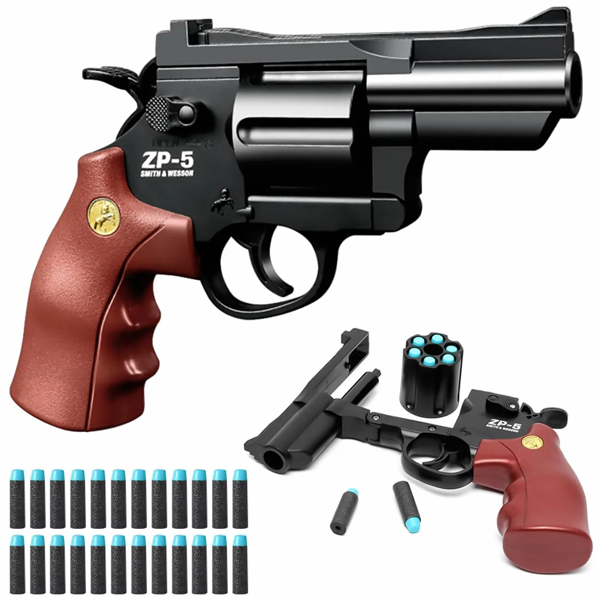 Zabawkowy pistolet piankowy, zabawka dla dzieci, pistolet zabawkowy, z 24 piankami EVA, do zabawy wewnątrz i na zewnątrz, dla dzieci od 7 lat (brązowy + czarny)