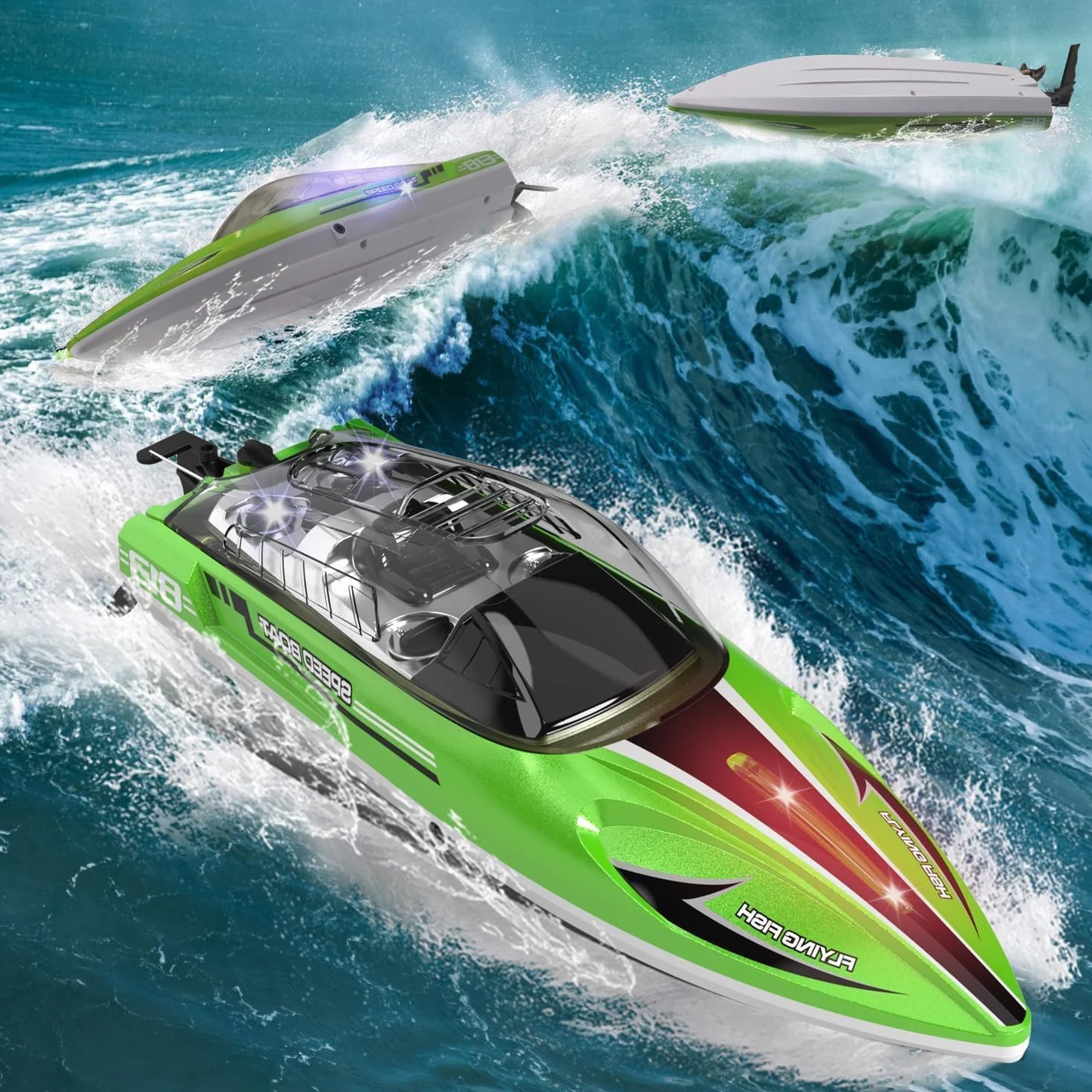 PENGBU RC Zdalnie sterowana łódź od 6 do 8 lat, 1:16 RC Boot zdalnie sterowana 28 km/h, Speedboot z pilotem zdalnego sterowania, dla dzieci od 6 do 8 lat, zabawka basenowa z 2 akumulatorami, podwójna