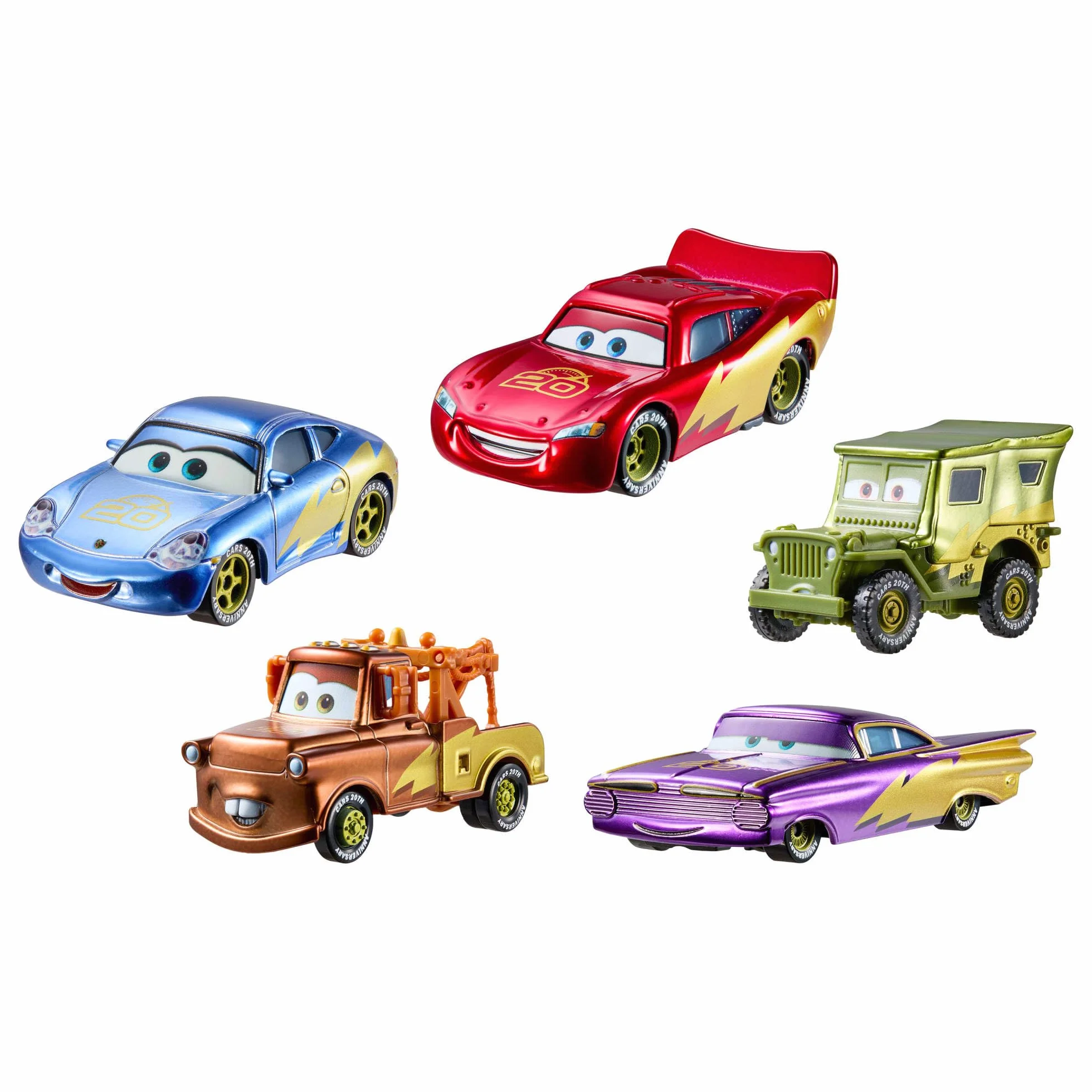 Mattel Disney Pixar Cars Auta 20-lecie Samochody 5-pak Zestaw, Chłodnica Górska, ulubieńcy fanów z pierwszego filmu, autka zabawki dla dzieci 3+, JMJ85