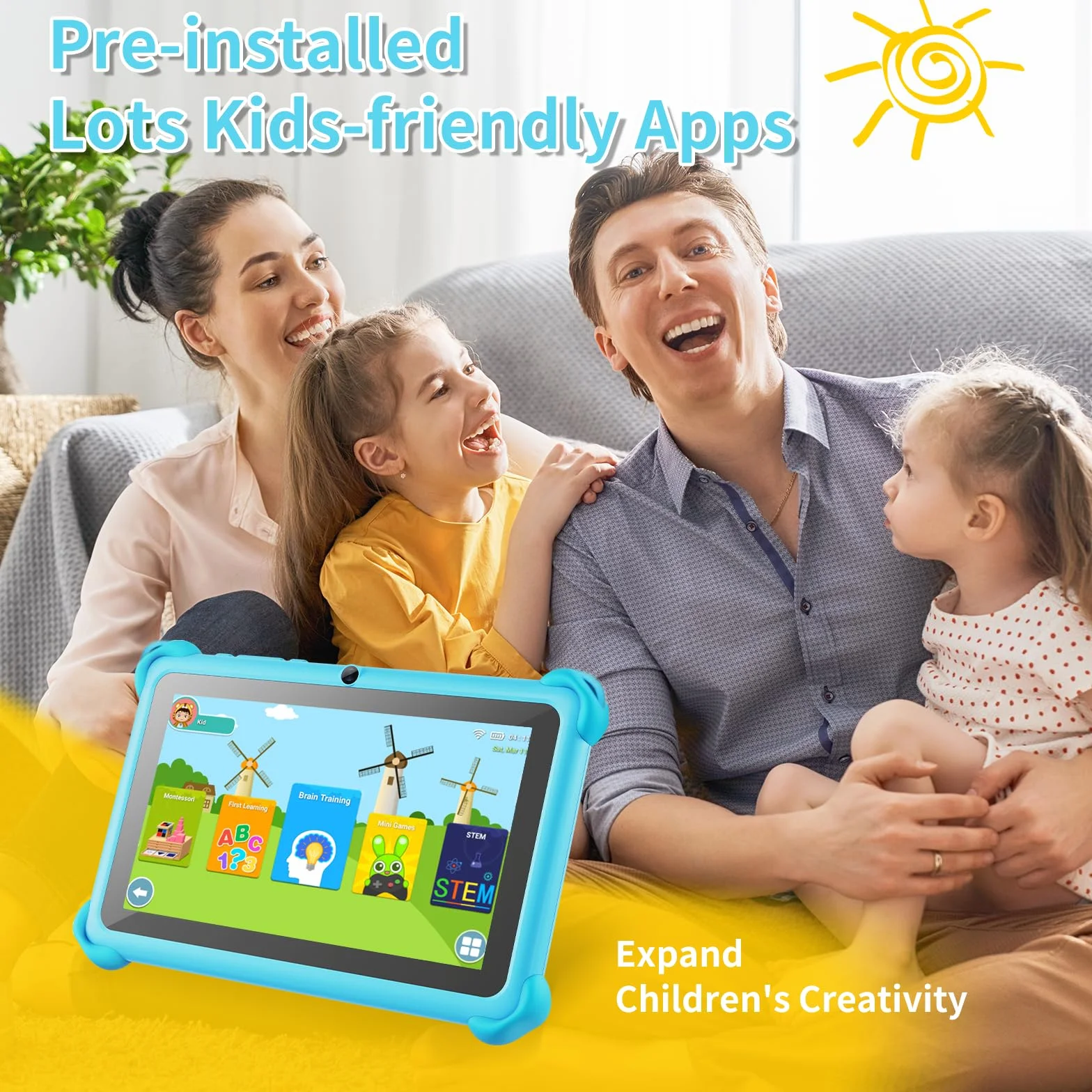 zcobro Tablet dziecięcy 7-calowy Android z wyświetlaczem IPS WiFi, 2 GB RAM, 32 GB ROM, kontrola rodzicielska, etui odporne na wstrząsy, podwójny aparat, edukacyjne