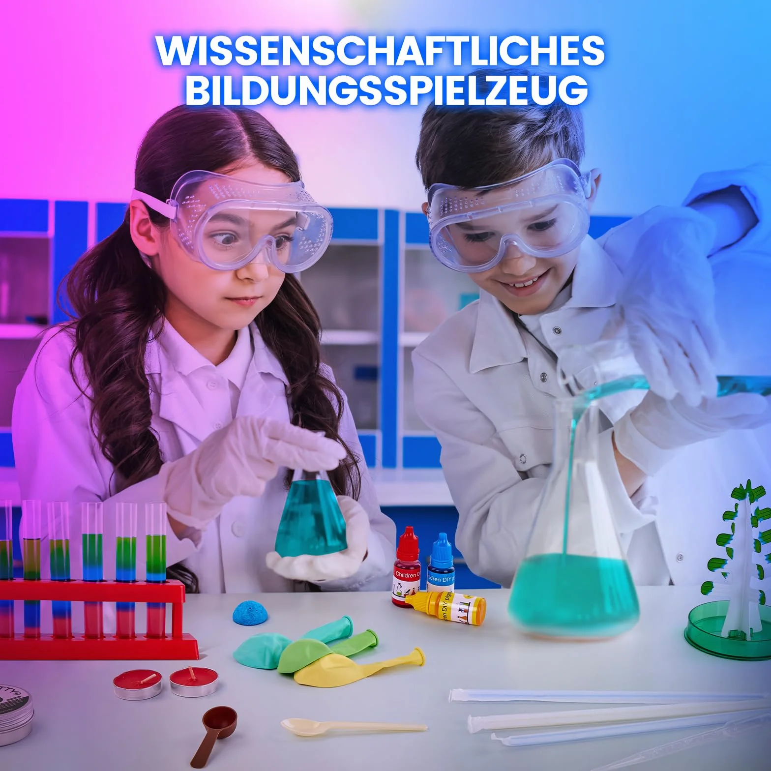 Japace Zestaw 70 eksperymentów dla dzieci, laboratorium STEM, zestaw chemiczny, hodowla kryształów, wulkan, gumowa piłka