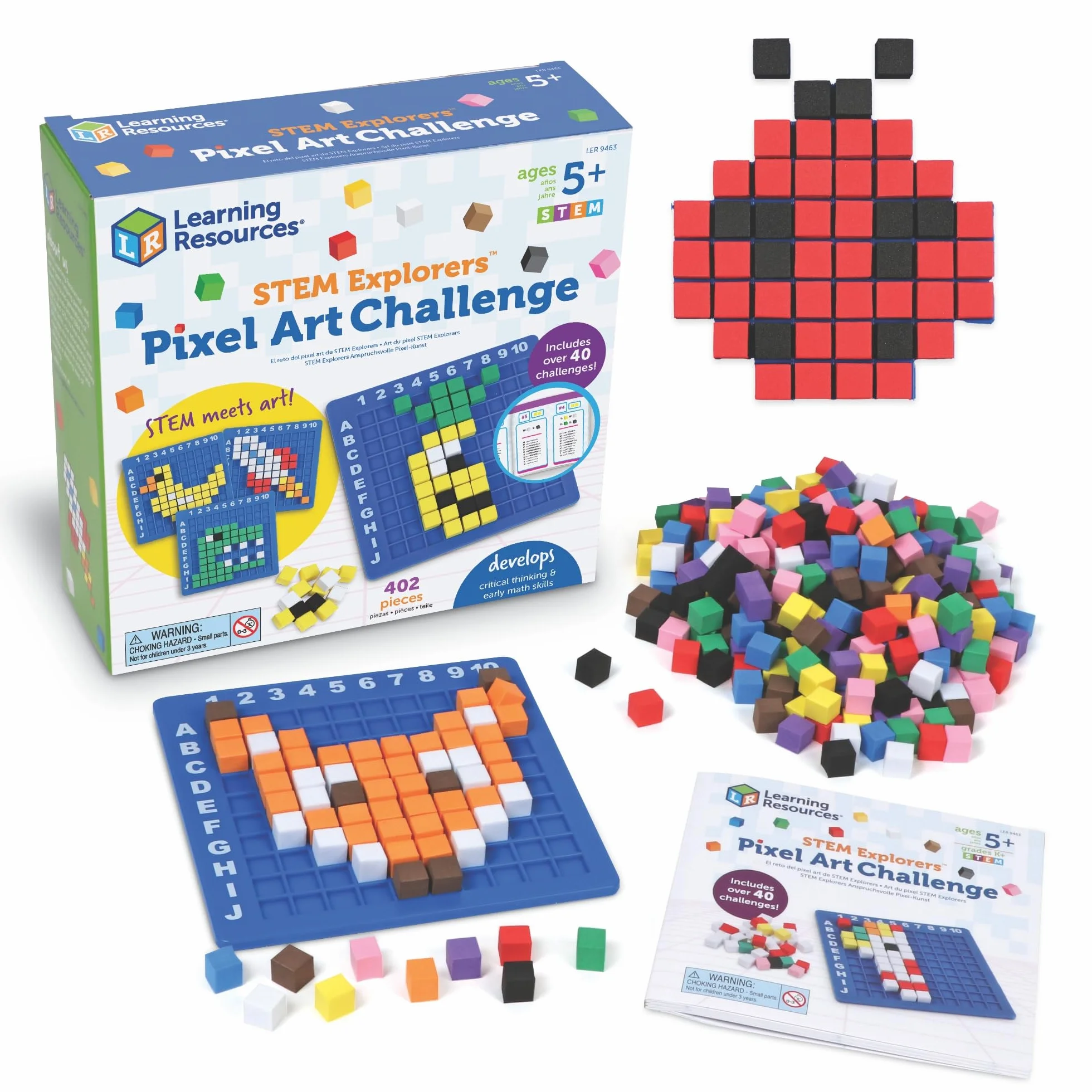 Learning Resources Pikselowa Sztuka STEM Explorers, 402 Elementy, Od 5 Lat, Zabawki dla Dzieci, Podstawy Kodowania, Zajęcia Szkolne